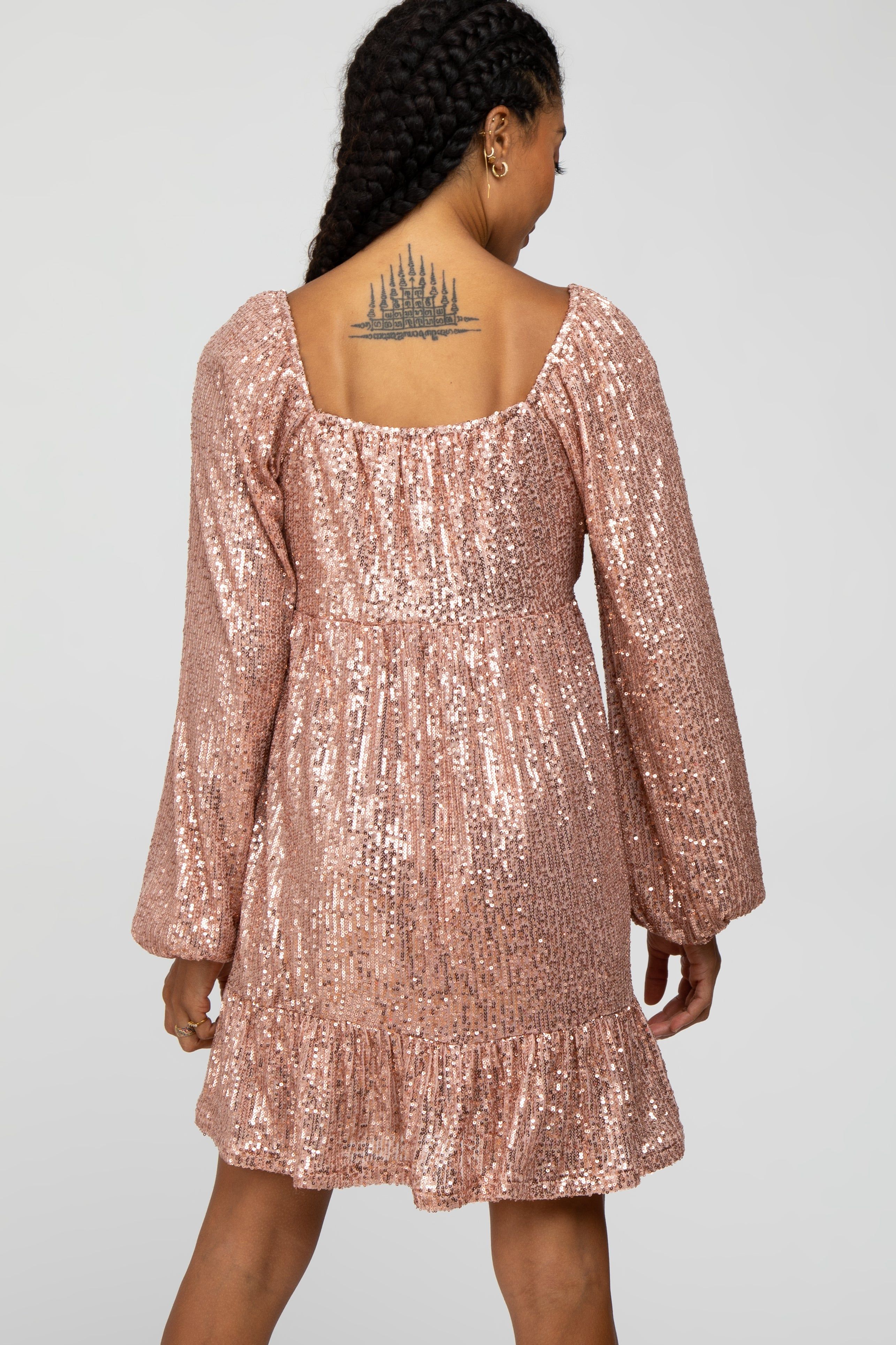 Pink Sequin Balloon Sleeve Dress sold by Pinkblush product image thumbnail 4