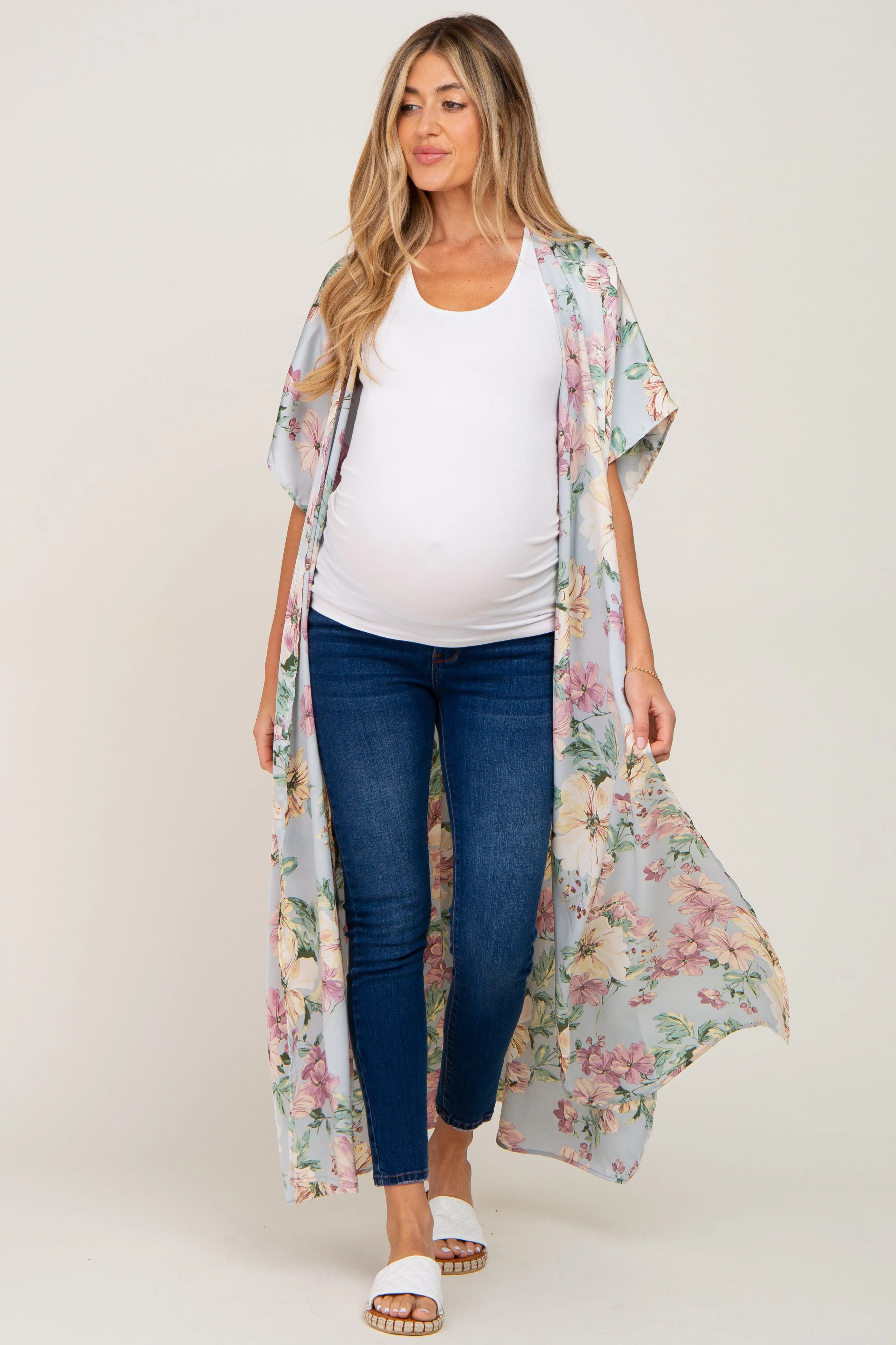Light Blue Floral Side Slit Maternity Cover-Up sold by Pinkblush product image thumbnail 4