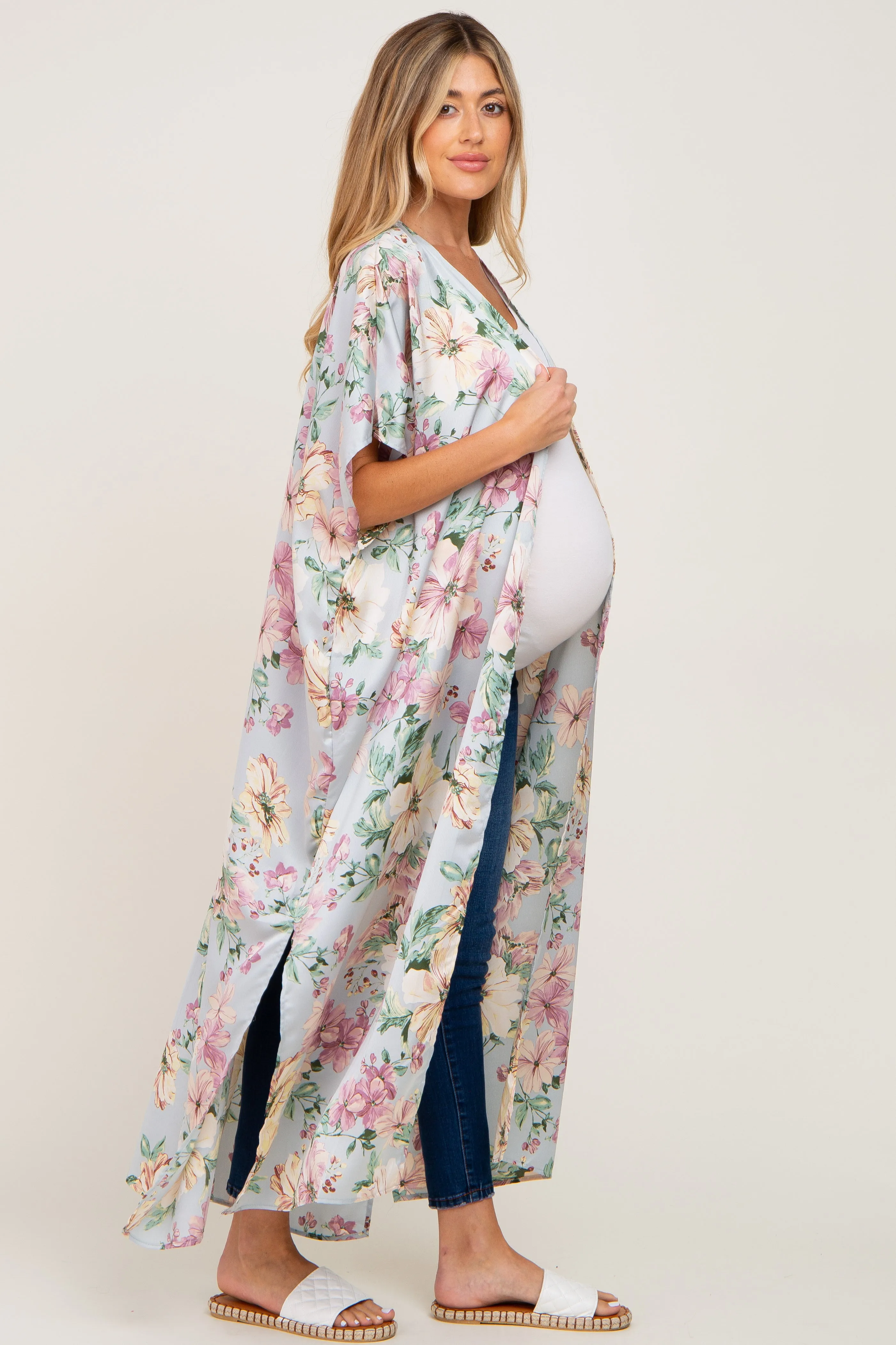 Light Blue Floral Side Slit Maternity Cover-Up sold by Pinkblush product image thumbnail 2