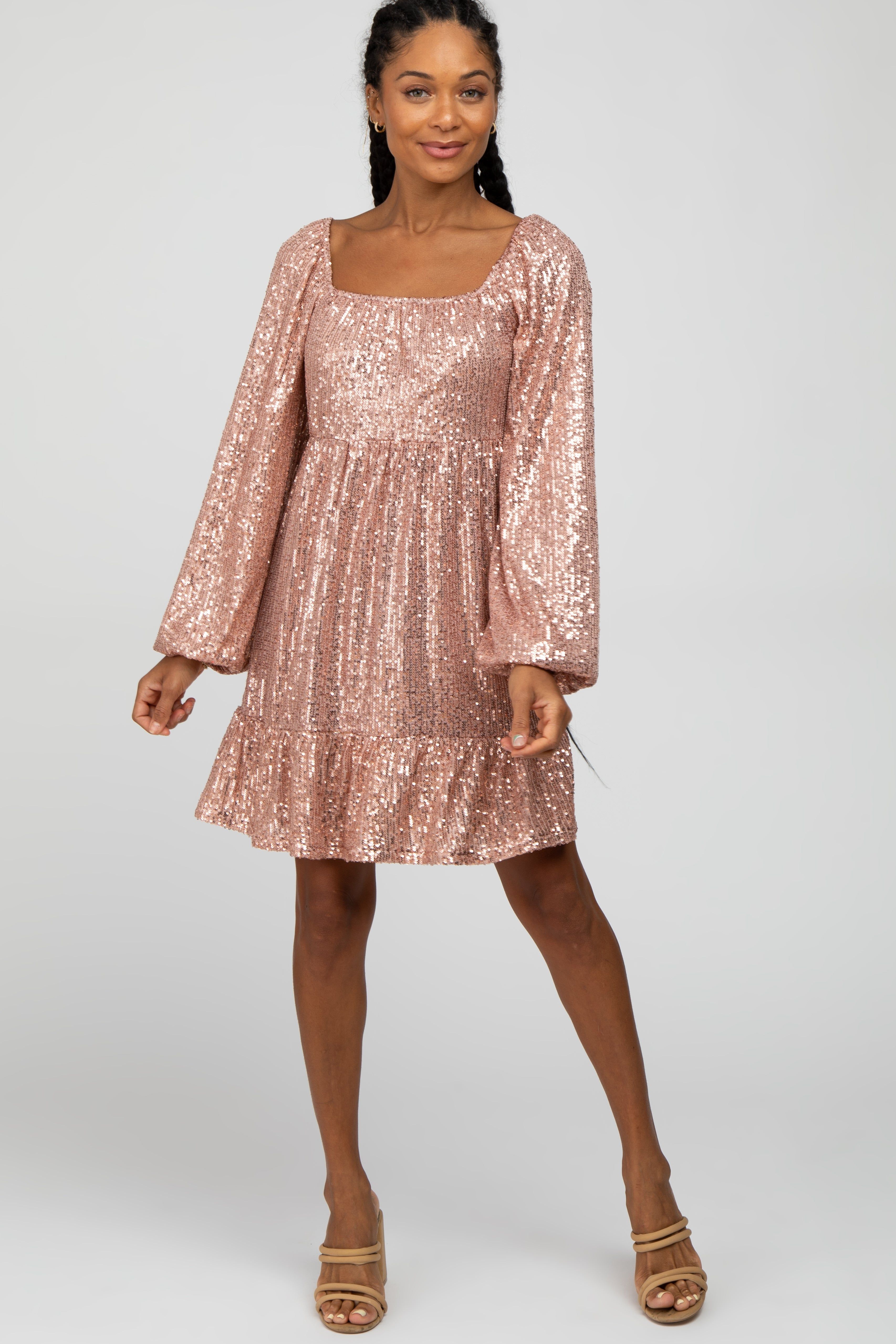 Pink Sequin Balloon Sleeve Dress sold by Pinkblush product image thumbnail 2