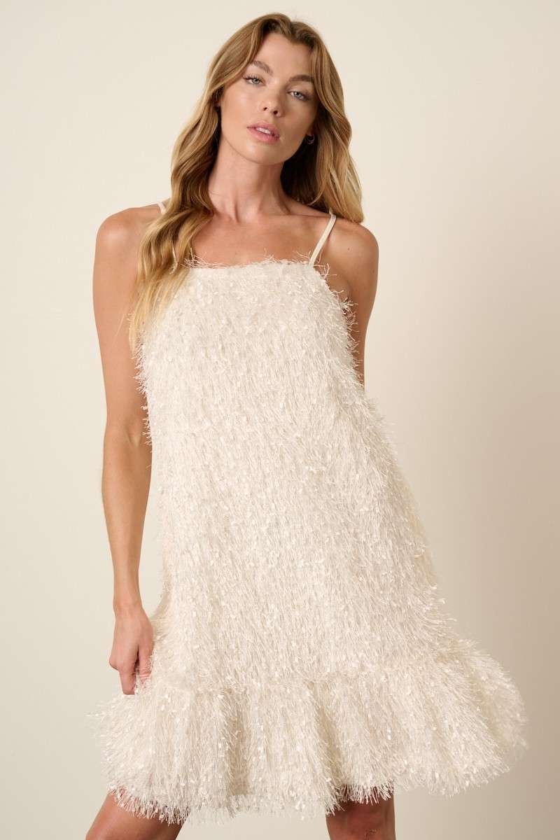 Ivory Feather Tank Mini Dress sold by Pinkblush