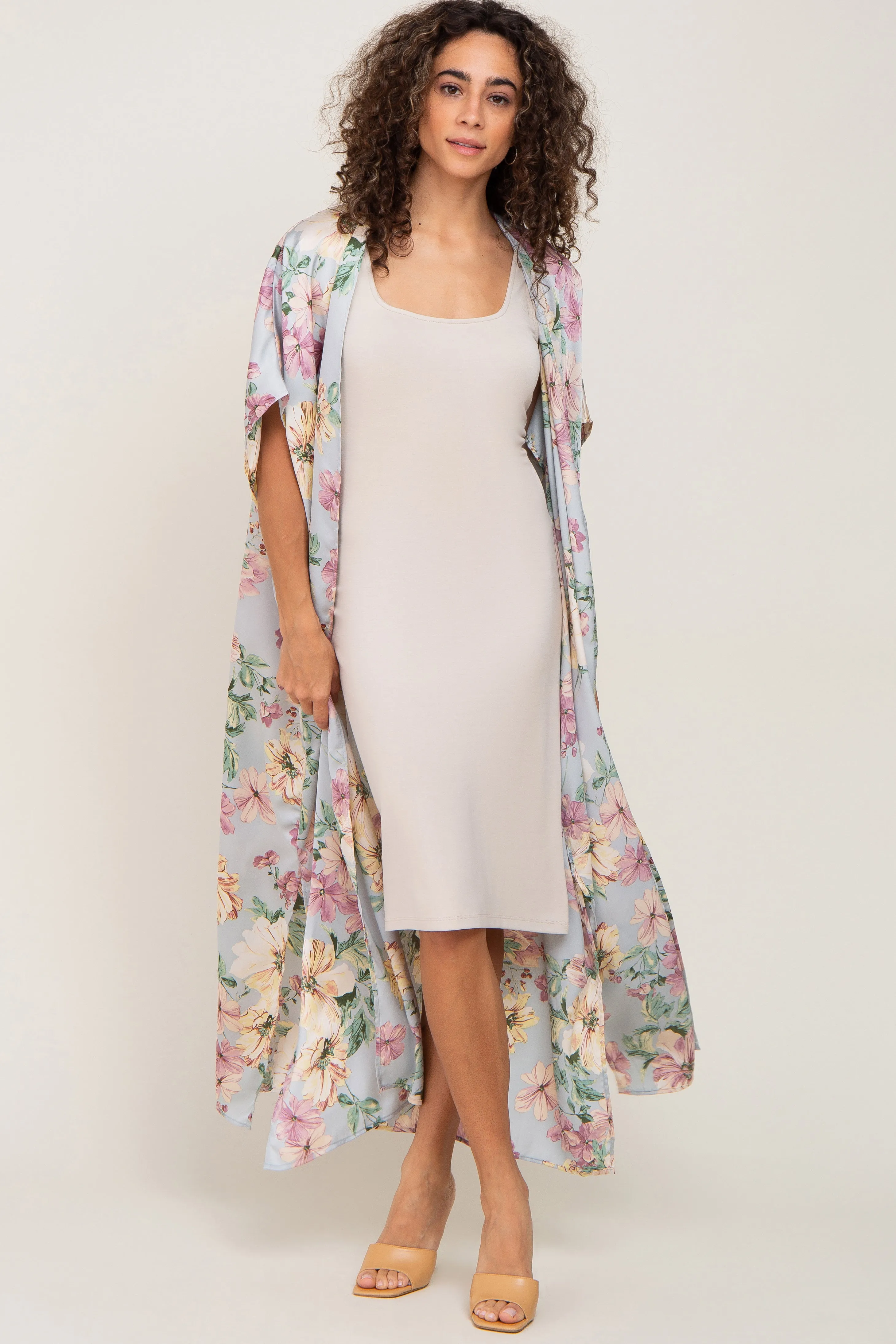 Light Blue Floral Side Slit Maternity Cover-Up sold by Pinkblush product image thumbnail 5