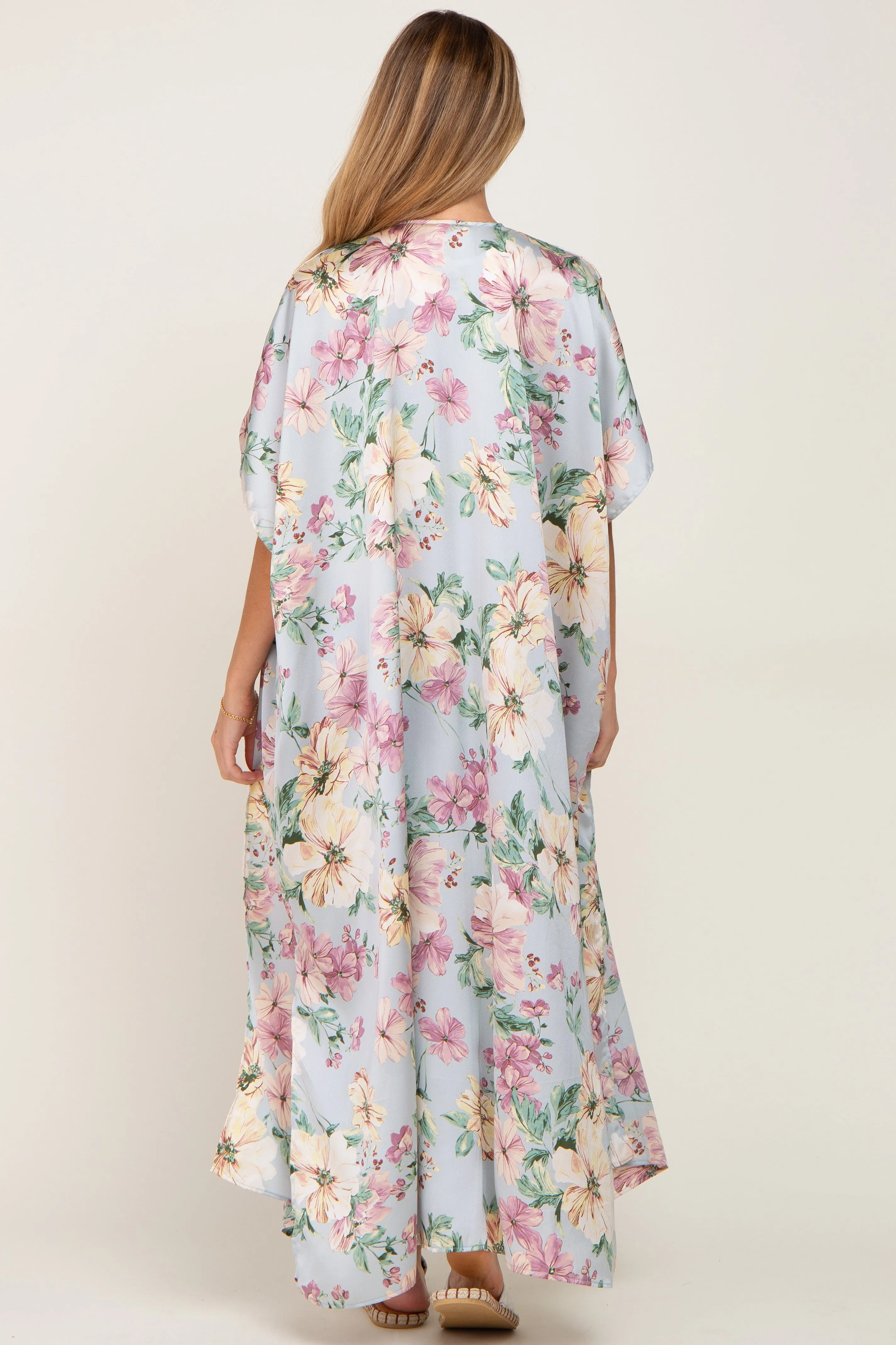 Light Blue Floral Side Slit Maternity Cover-Up sold by Pinkblush product image thumbnail 3