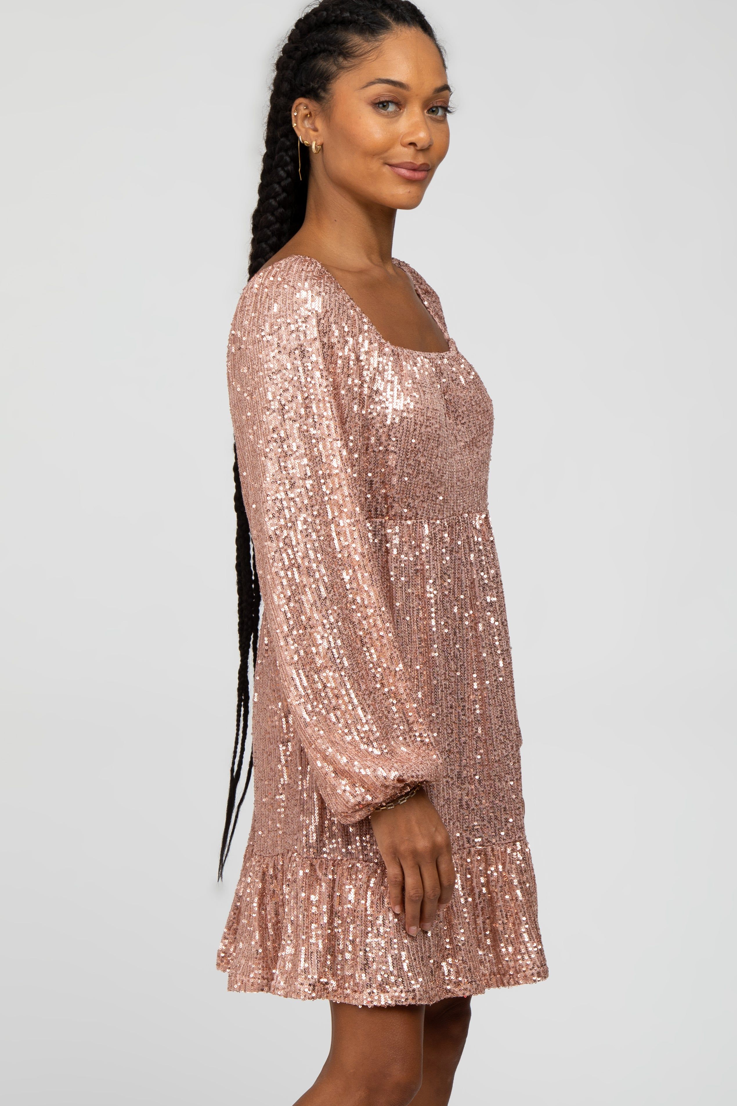 Pink Sequin Balloon Sleeve Dress sold by Pinkblush product image thumbnail 3