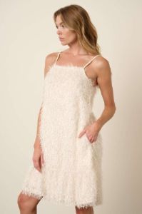 Ivory Feather Tank Mini Dress sold by Pinkblush