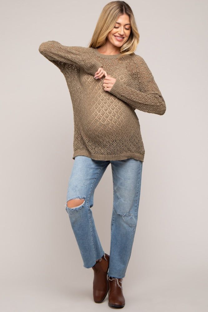 Olive Chenille Open Knit Maternity Sweater sold by Pinkblush product image thumbnail 5
