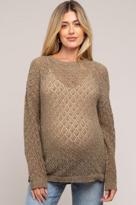 Olive Chenille Open Knit Maternity Sweater sold by Pinkblush