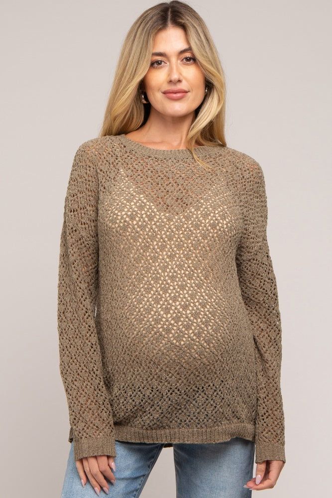 Olive Chenille Open Knit Maternity Sweater sold by Pinkblush