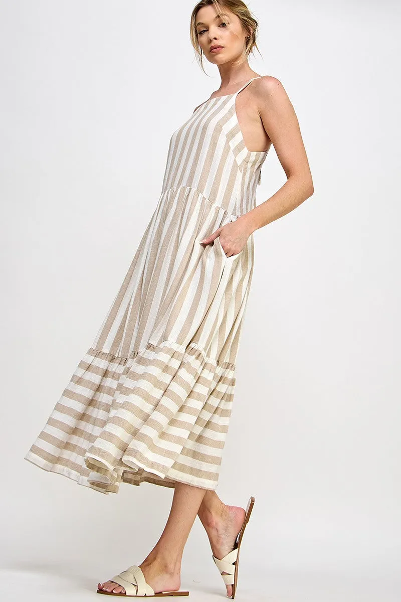 White Taupe Stripe Midi Dress sold by Pinkblush product image thumbnail 3