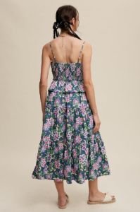 Green Flower Print Ruched Design Tiered Maxi Dress sold by Pinkblush