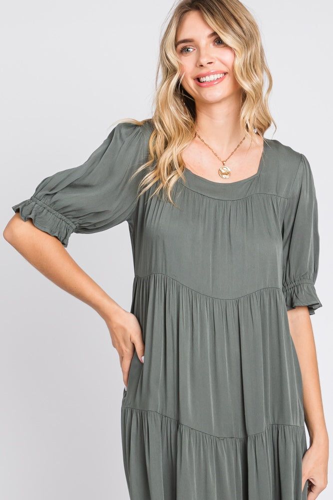 Olive Tiered Ruffle Hem Midi Dress sold by Pinkblush product image thumbnail 4