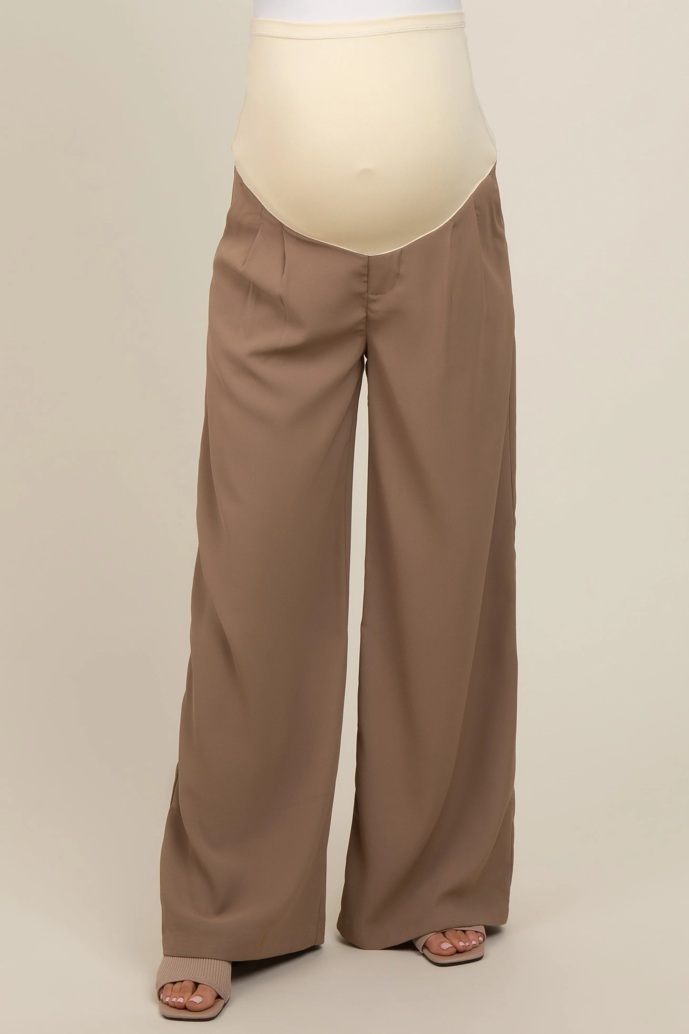 Taupe Wide-Leg Maternity Trousers sold by Pinkblush product image thumbnail 3