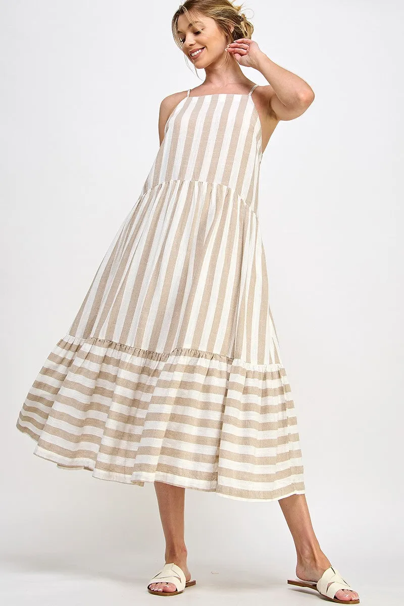 White Taupe Stripe Midi Dress sold by Pinkblush product image thumbnail 2