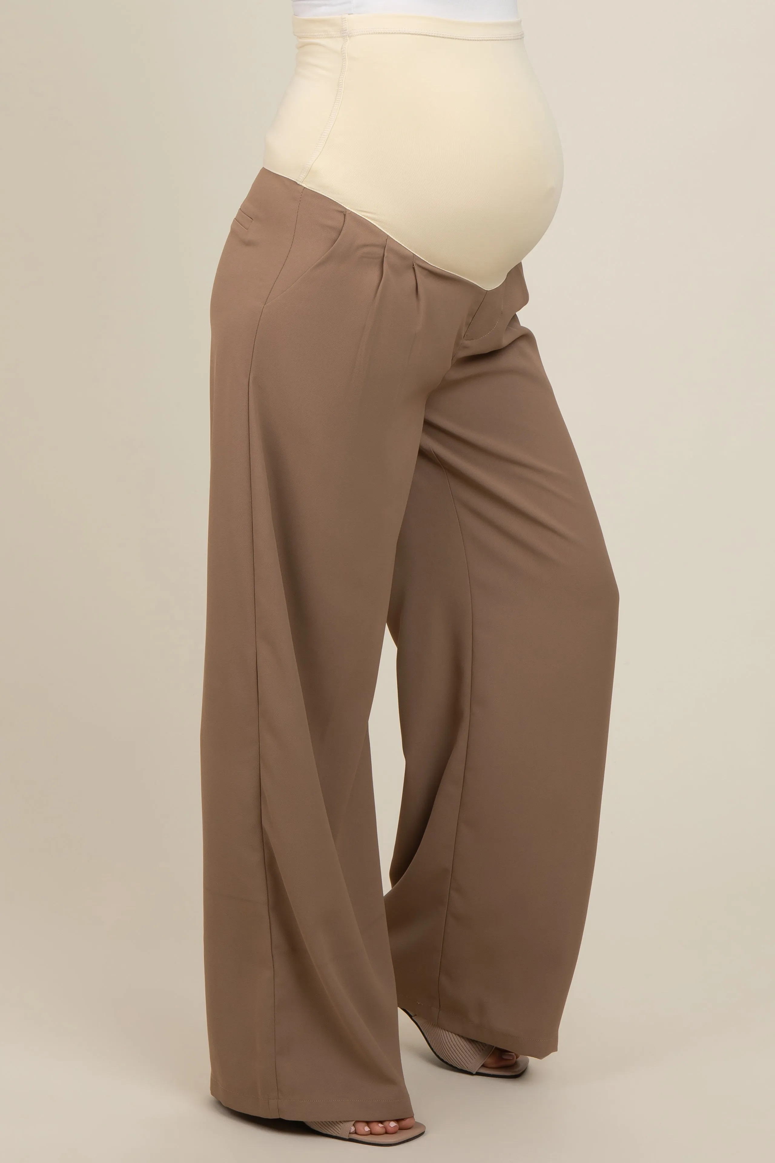 Taupe Wide-Leg Maternity Trousers sold by Pinkblush product image thumbnail 4
