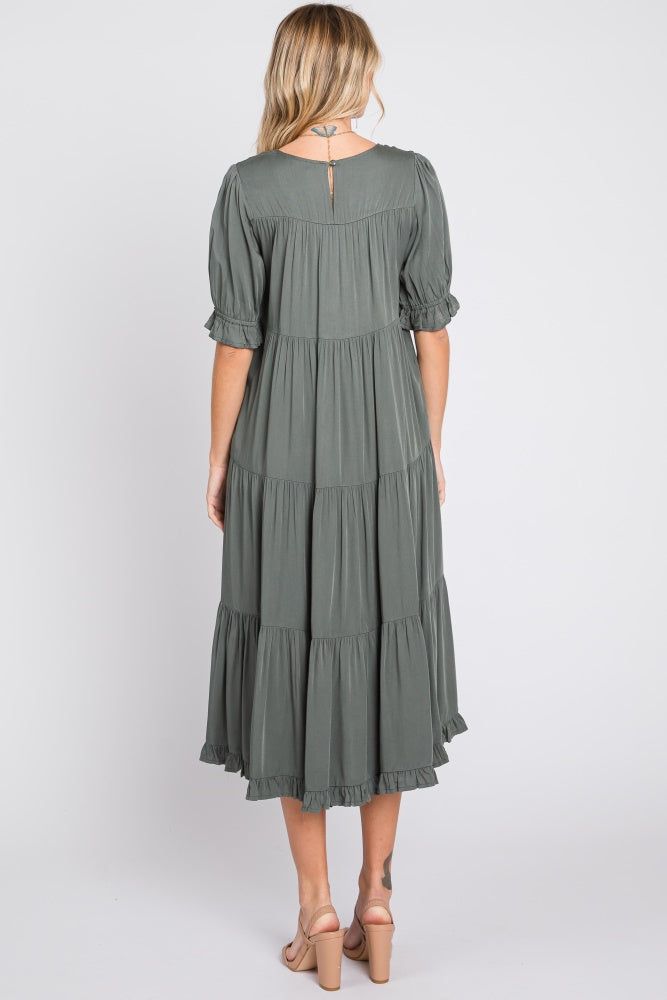 Olive Tiered Ruffle Hem Midi Dress sold by Pinkblush product image thumbnail 3