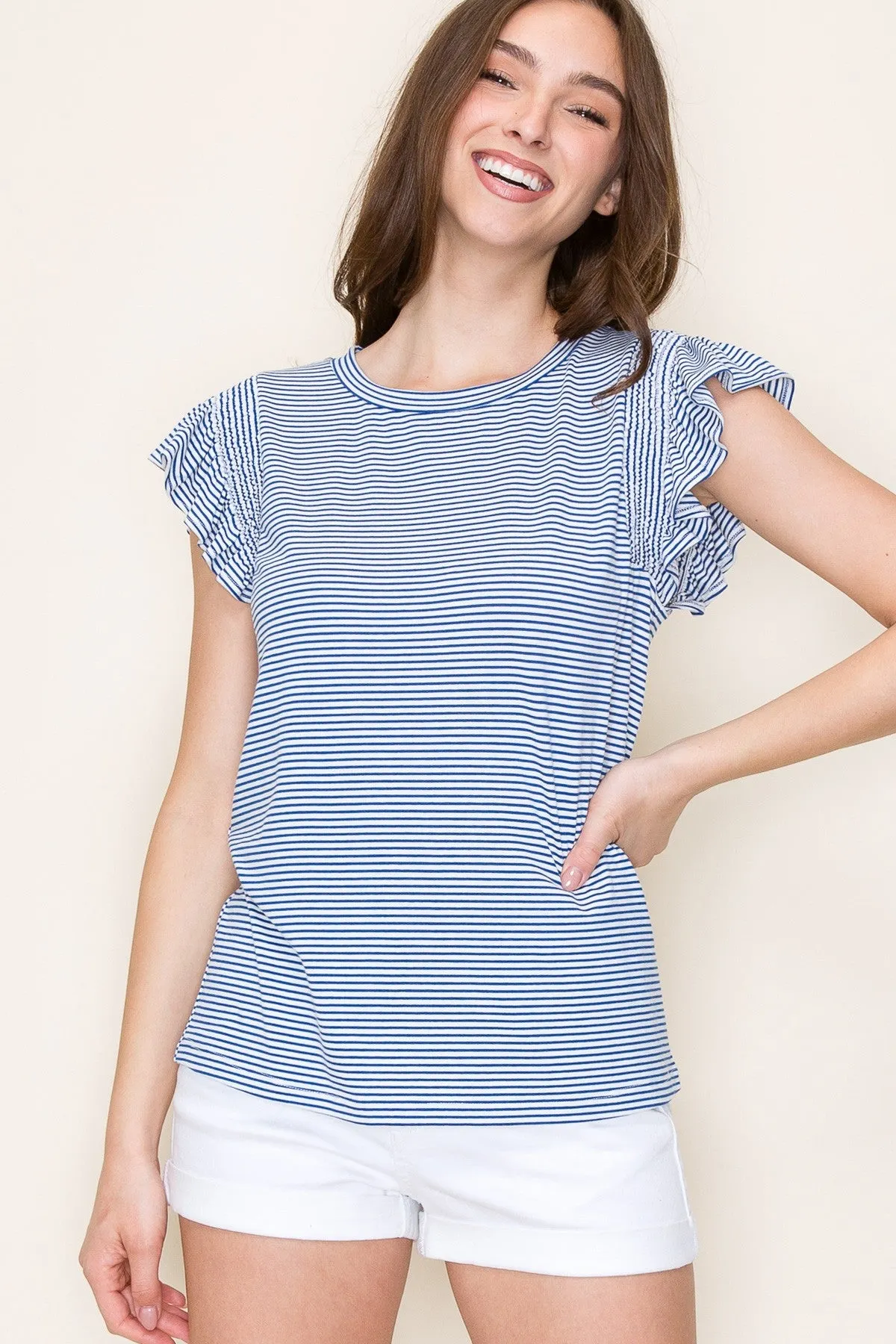 Royal Striped Flutter Sleeve Maternity Top sold by Pinkblush product image thumbnail 5