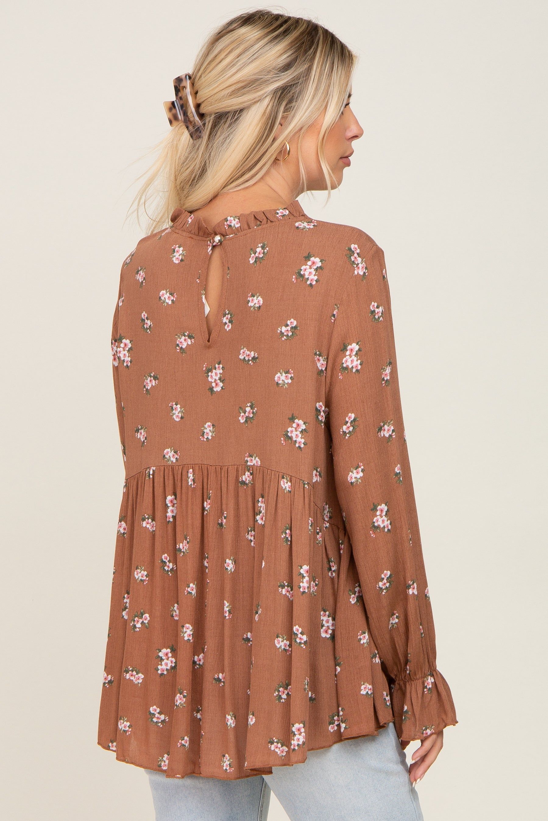 Rust Floral Ruffle Accent Babydoll Top sold by Pinkblush product image thumbnail 3