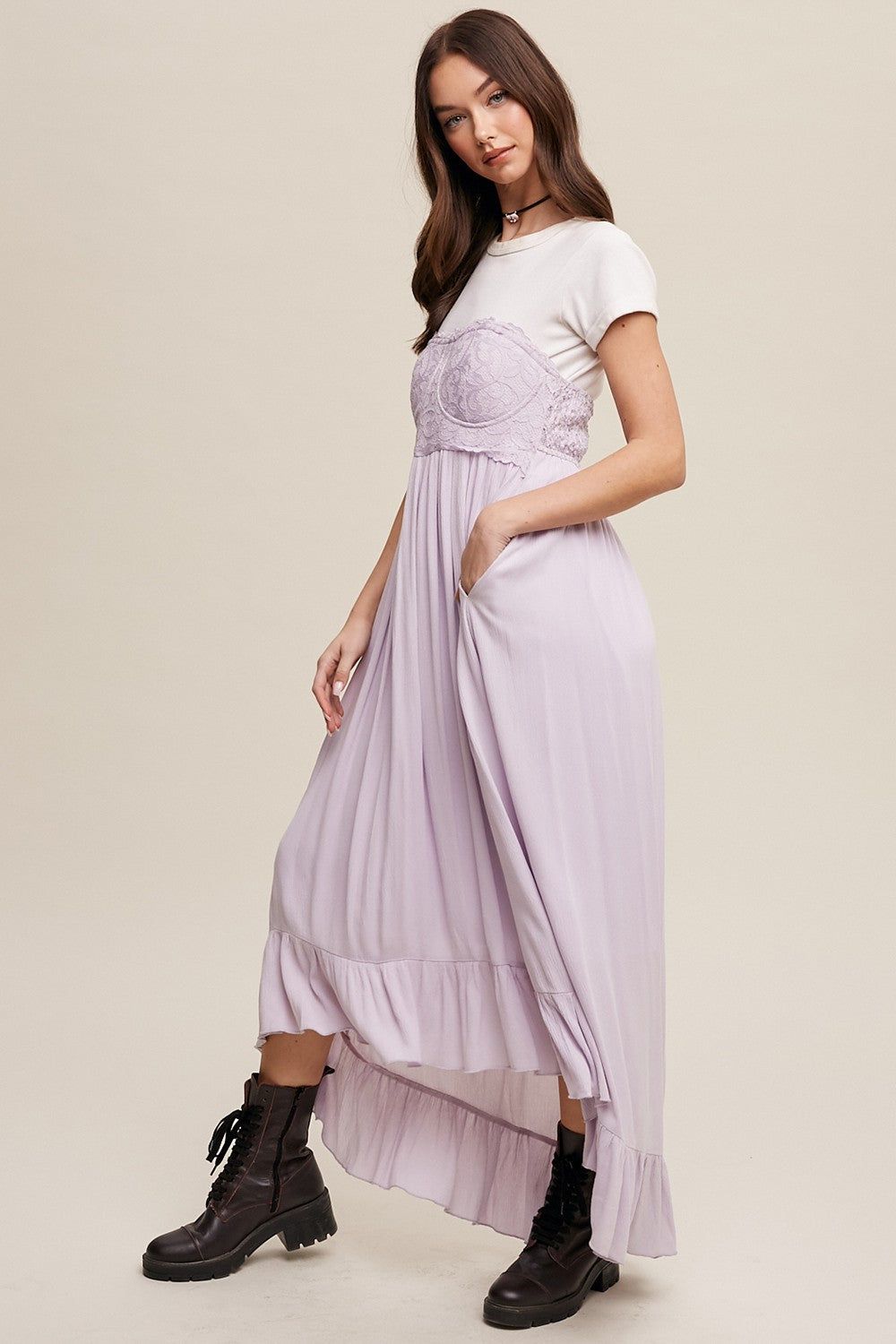 Lilac High-Low Knit Lace Dress sold by Pinkblush product image thumbnail 2