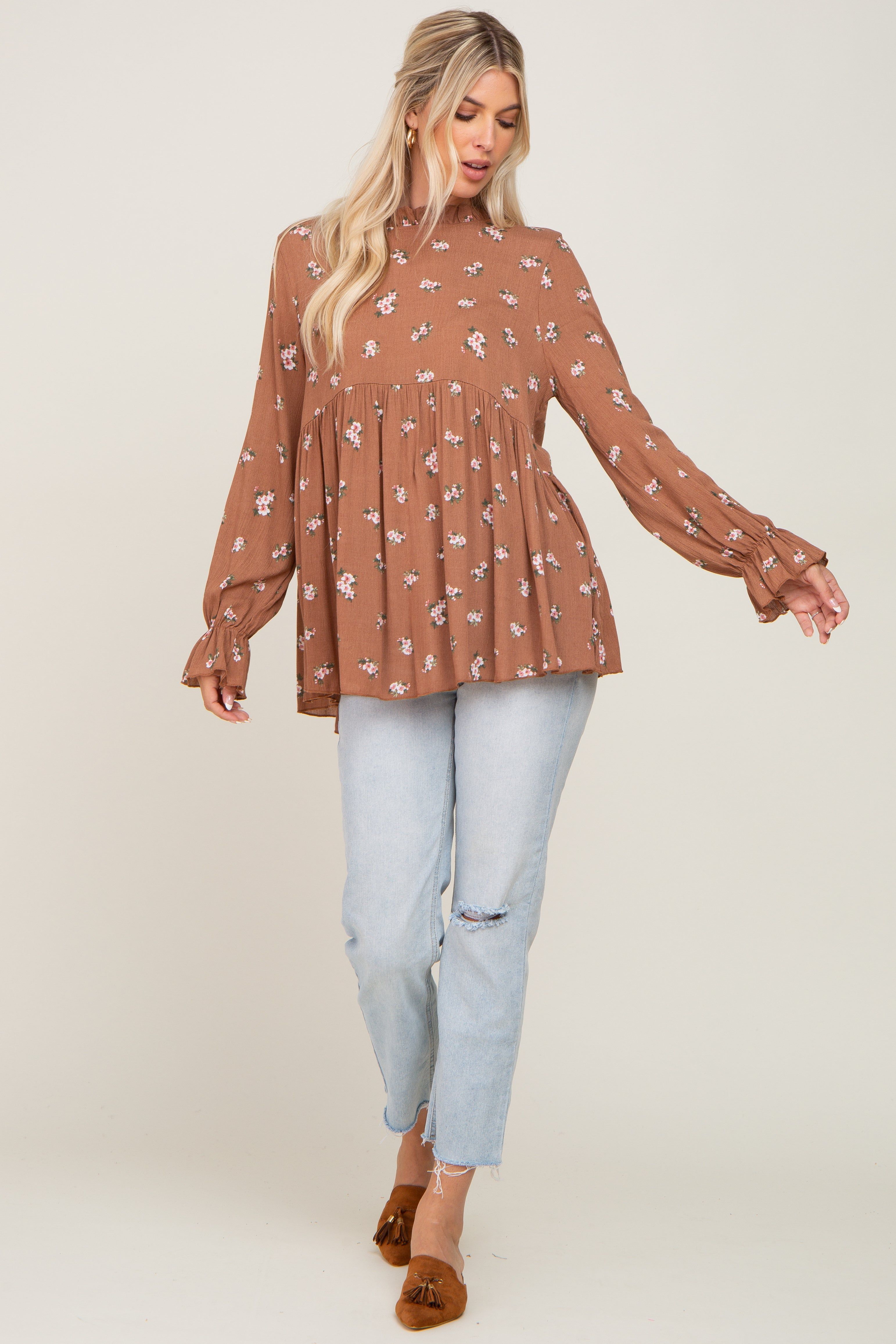 Rust Floral Ruffle Accent Babydoll Top sold by Pinkblush product image thumbnail 4