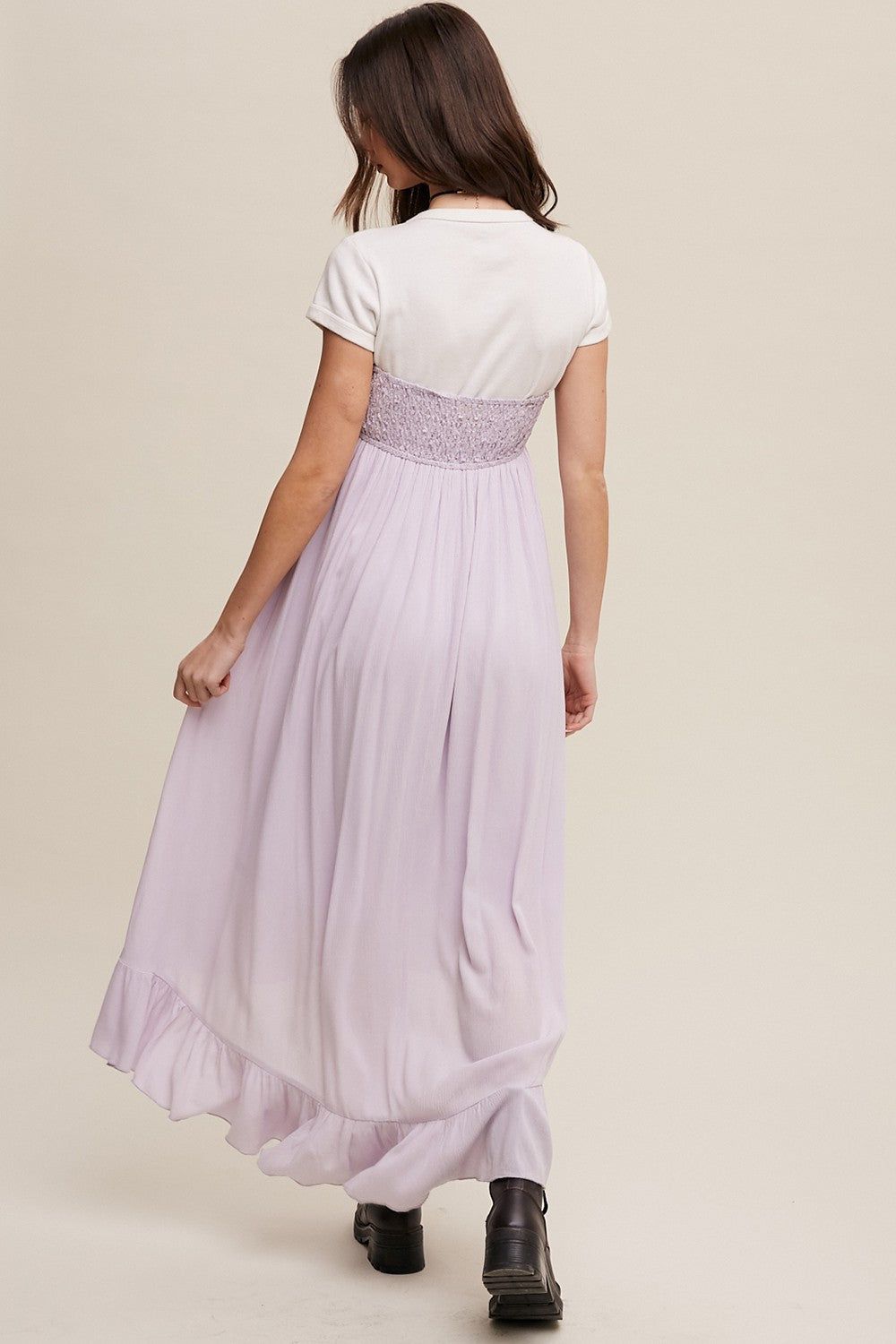 Lilac High-Low Knit Lace Dress sold by Pinkblush product image thumbnail 3