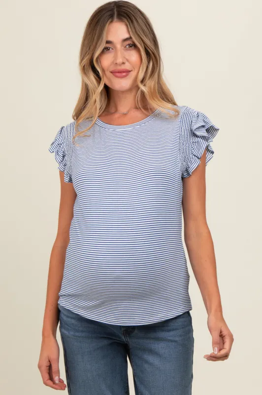 Royal Striped Flutter Sleeve Maternity Top sold by Pinkblush