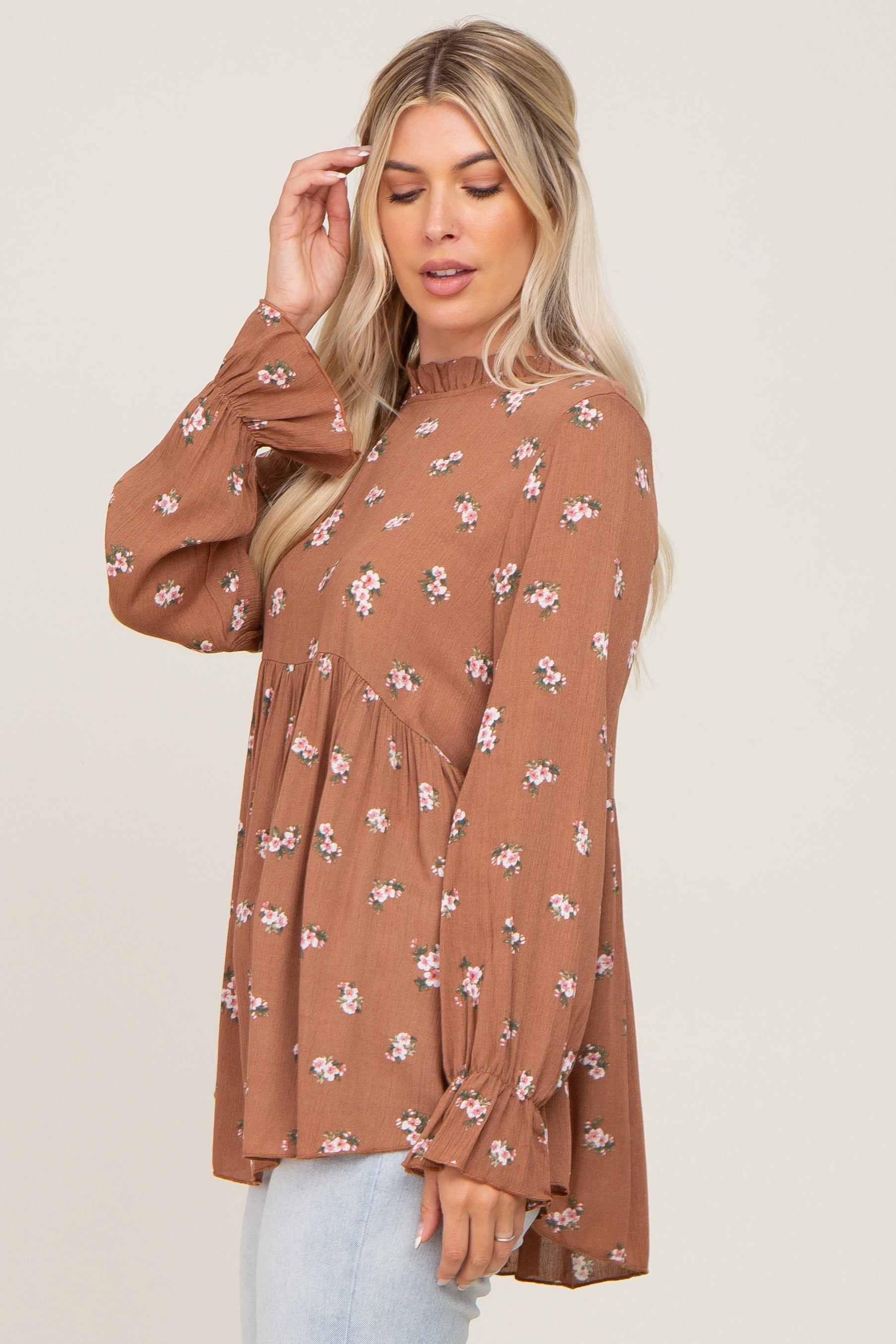 Rust Floral Ruffle Accent Babydoll Top sold by Pinkblush product image thumbnail 2