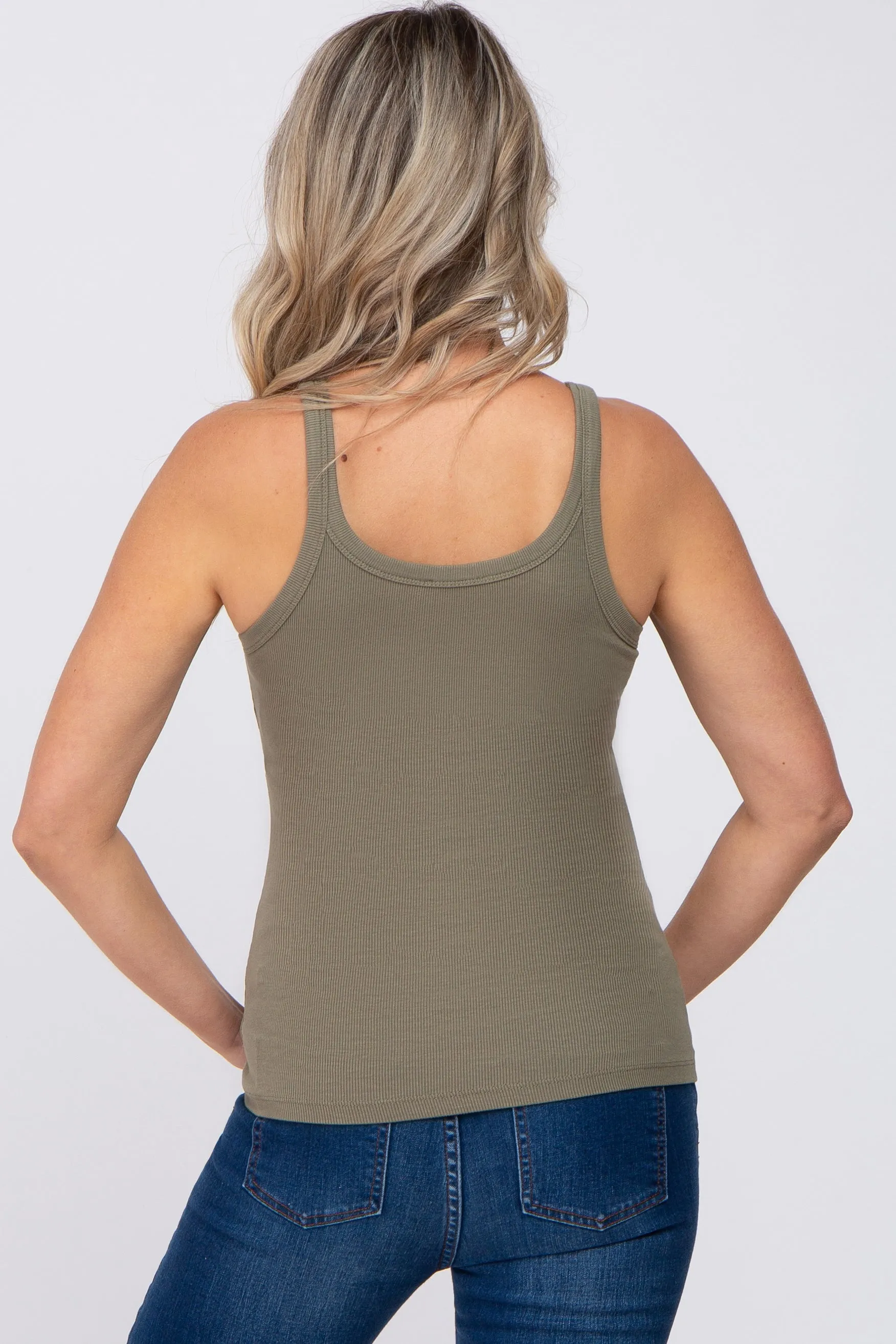 Olive Ribbed Maternity Tank Top sold by Pinkblush product image thumbnail 3