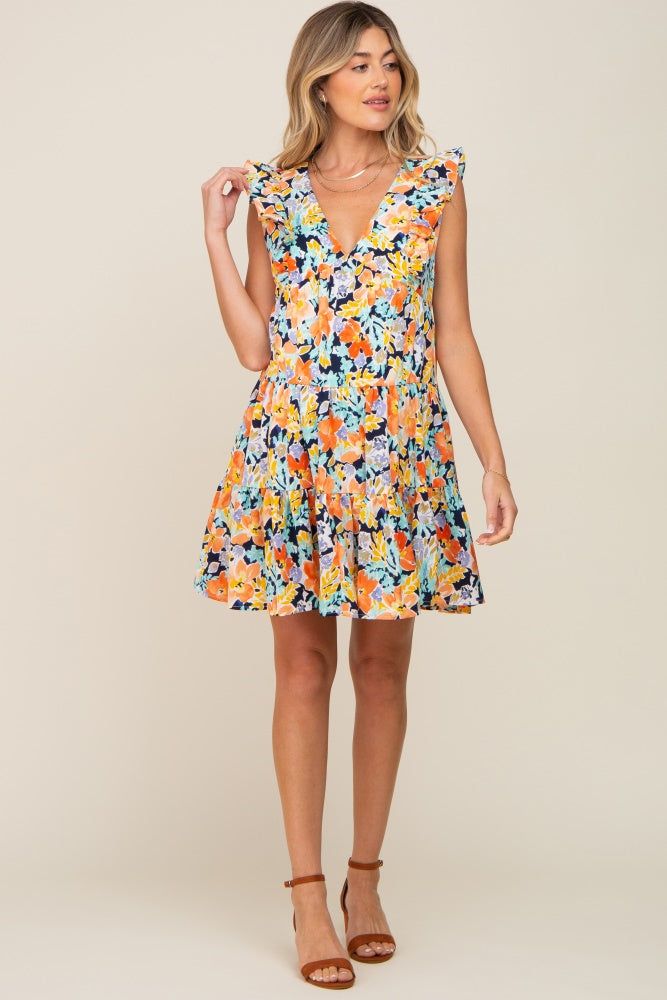 Orange Floral Ruffle Accent Tiered Maternity Dress sold by Pinkblush product image thumbnail 4