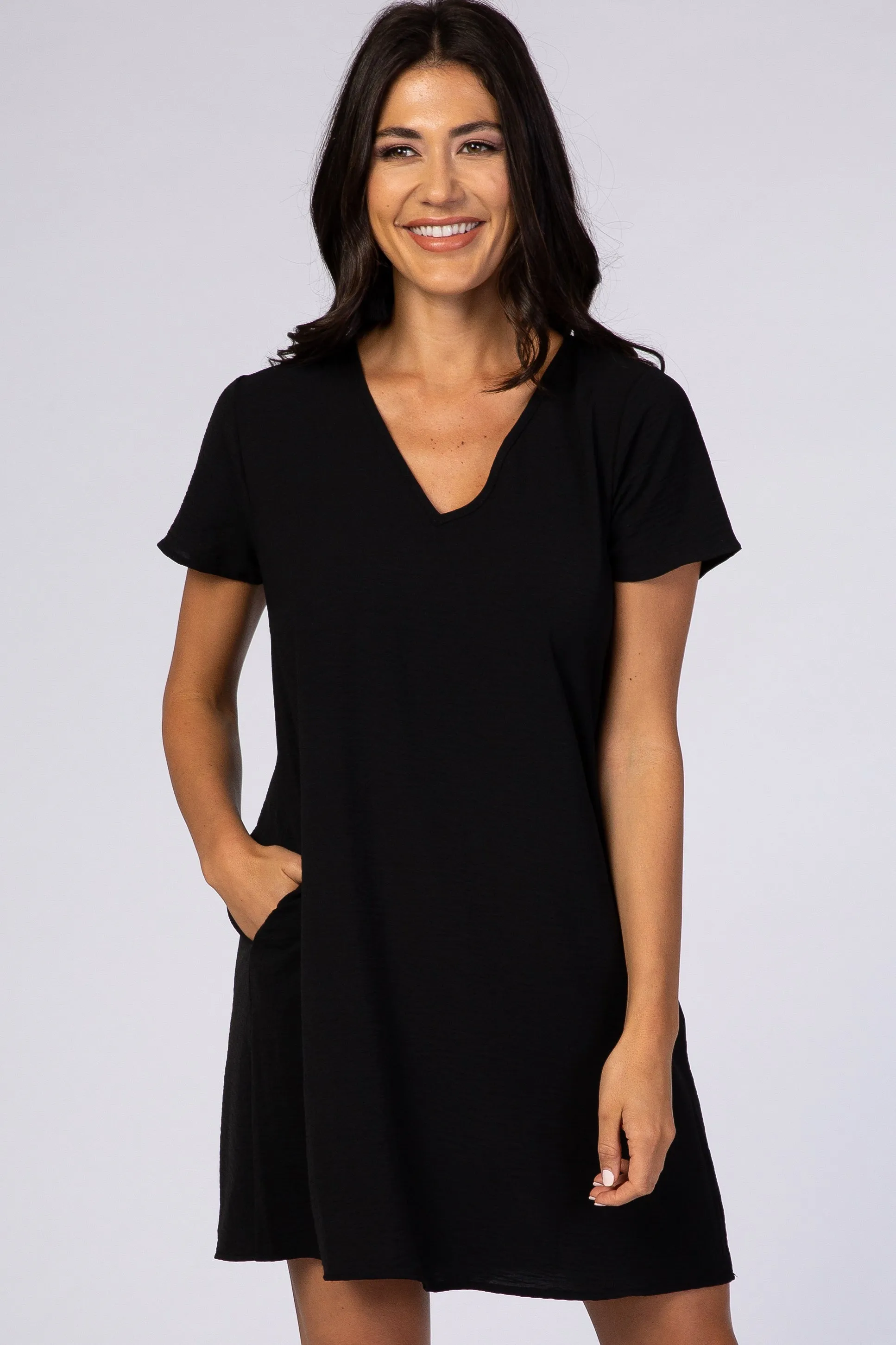 Black V-Neck Short Sleeve Dress sold by Pinkblush product image thumbnail 2
