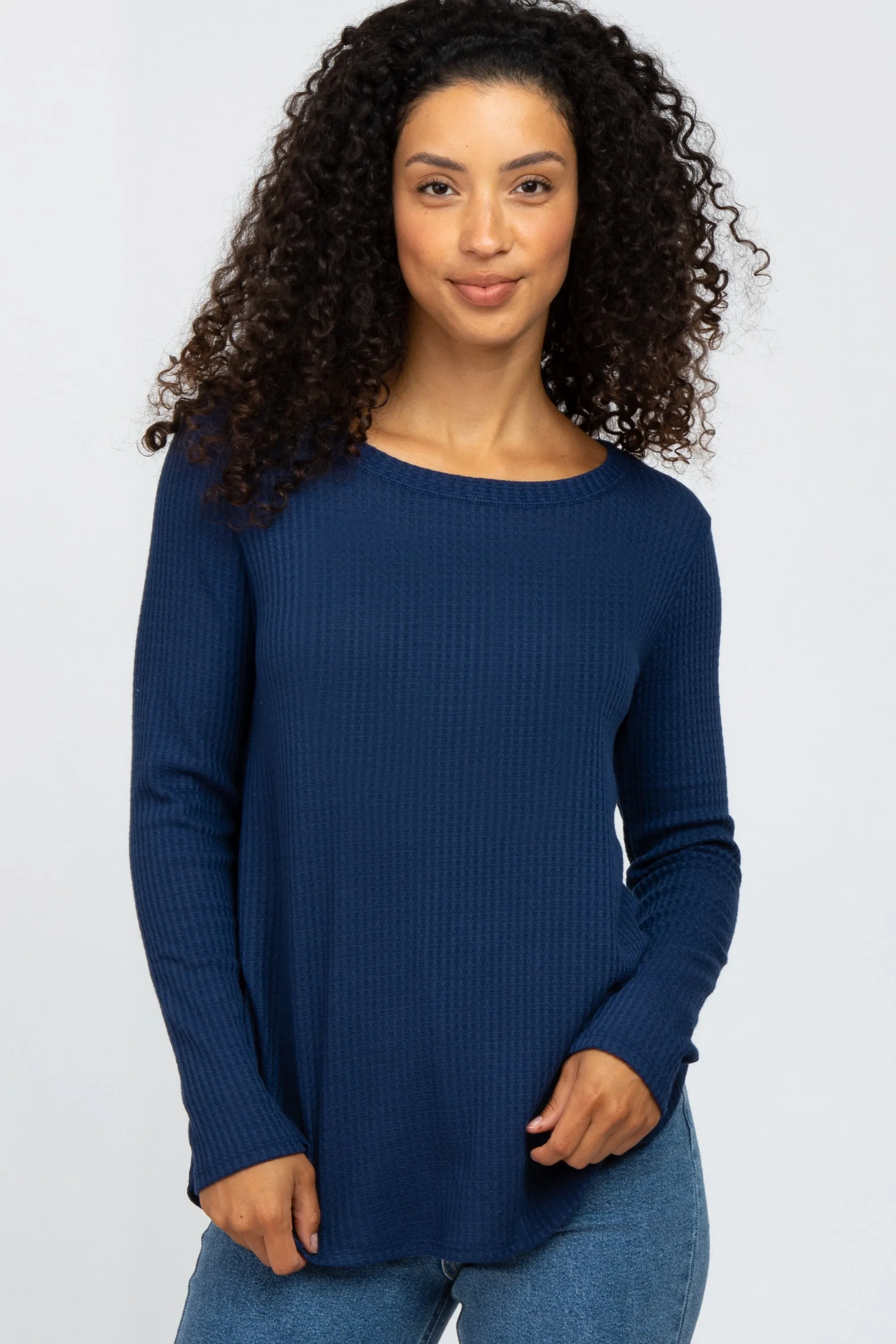 Navy Blue Basic Waffle Knit Maternity Long Sleeve Top sold by Pinkblush product image thumbnail 5