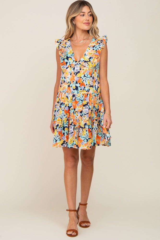 Orange Floral Ruffle Accent Tiered Maternity Dress sold by Pinkblush product image thumbnail 5