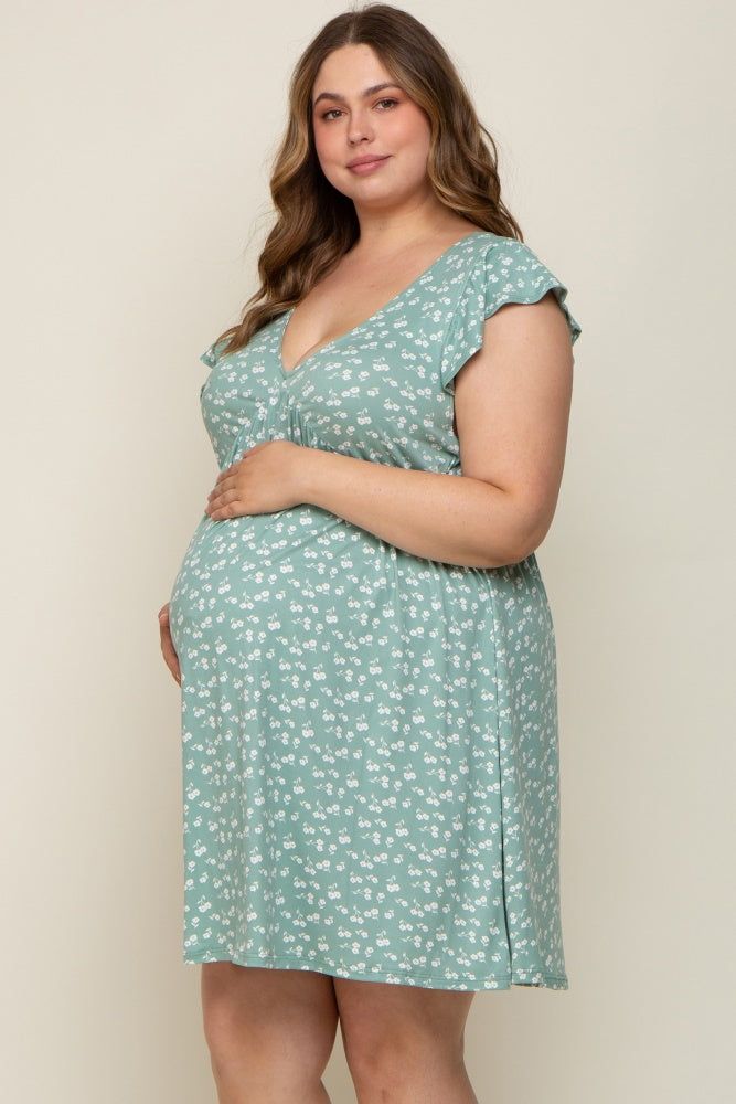 Mint Green Floral Flounce Maternity Plus Dress sold by Pinkblush product image thumbnail 2