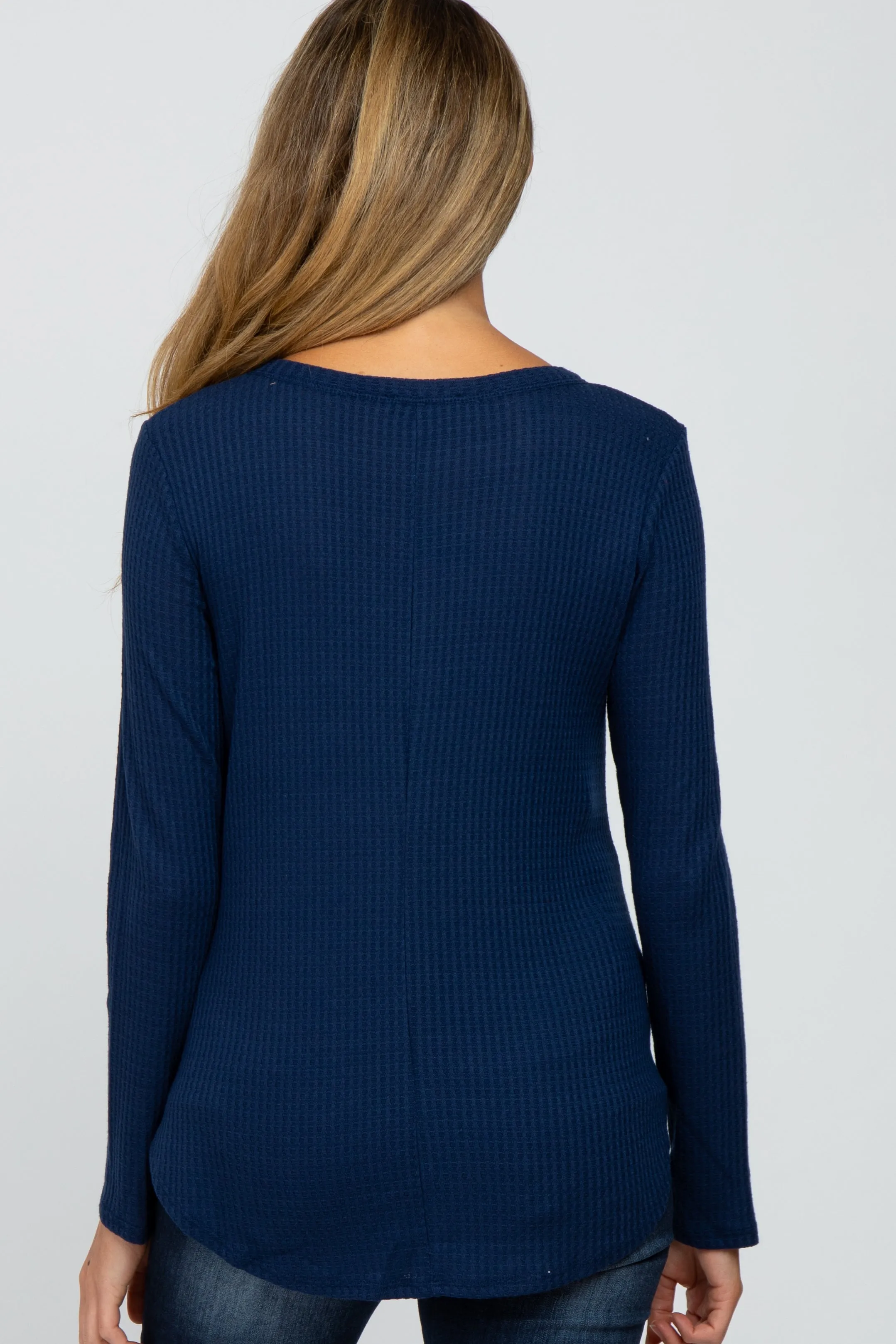 Navy Blue Basic Waffle Knit Maternity Long Sleeve Top sold by Pinkblush product image thumbnail 3