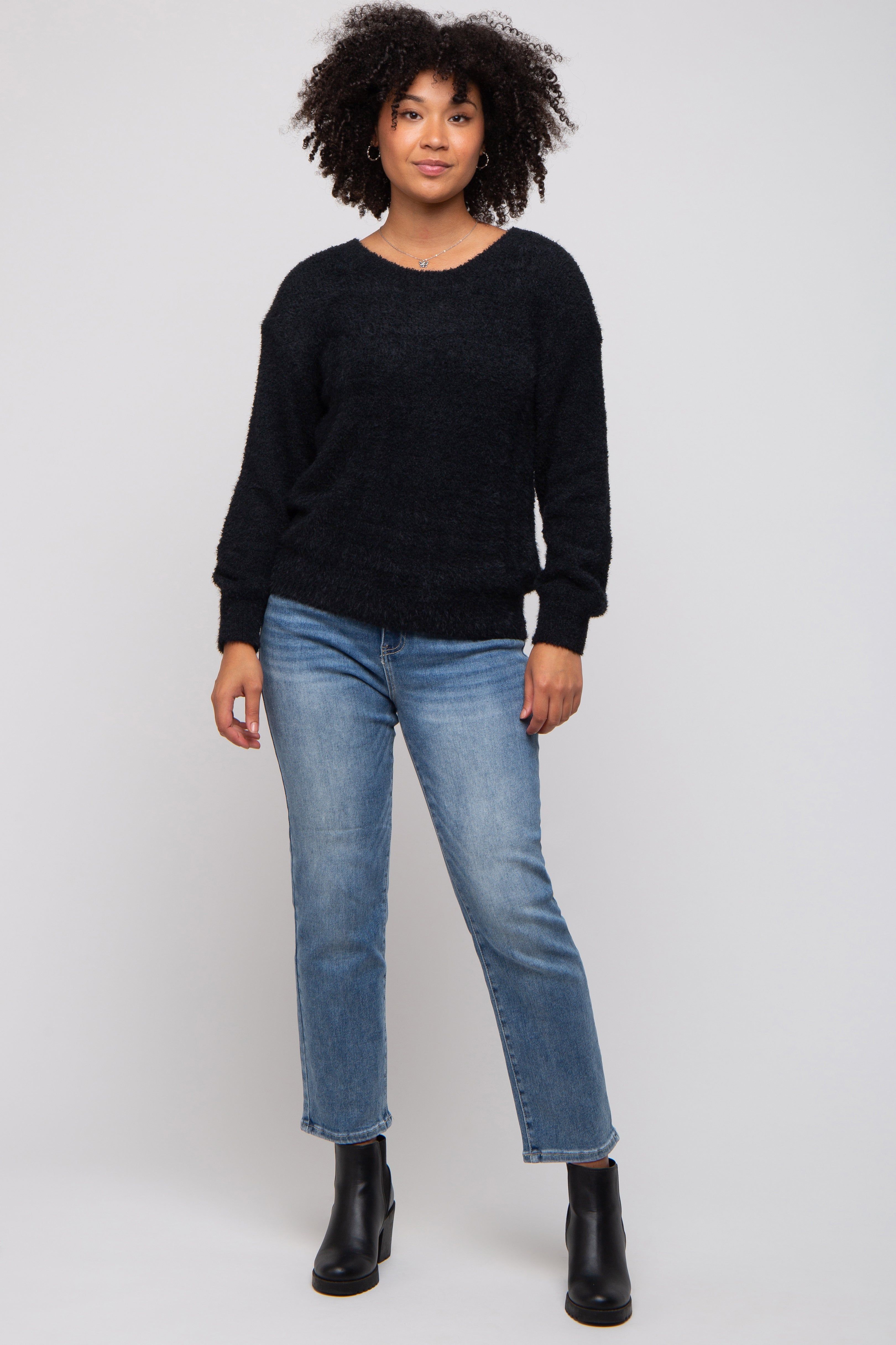 Black Fuzzy Soft Knit Sweater sold by Pinkblush product image thumbnail 5