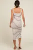 Cream Striped Fitted Square Neck Midi Dress sold by Pinkblush