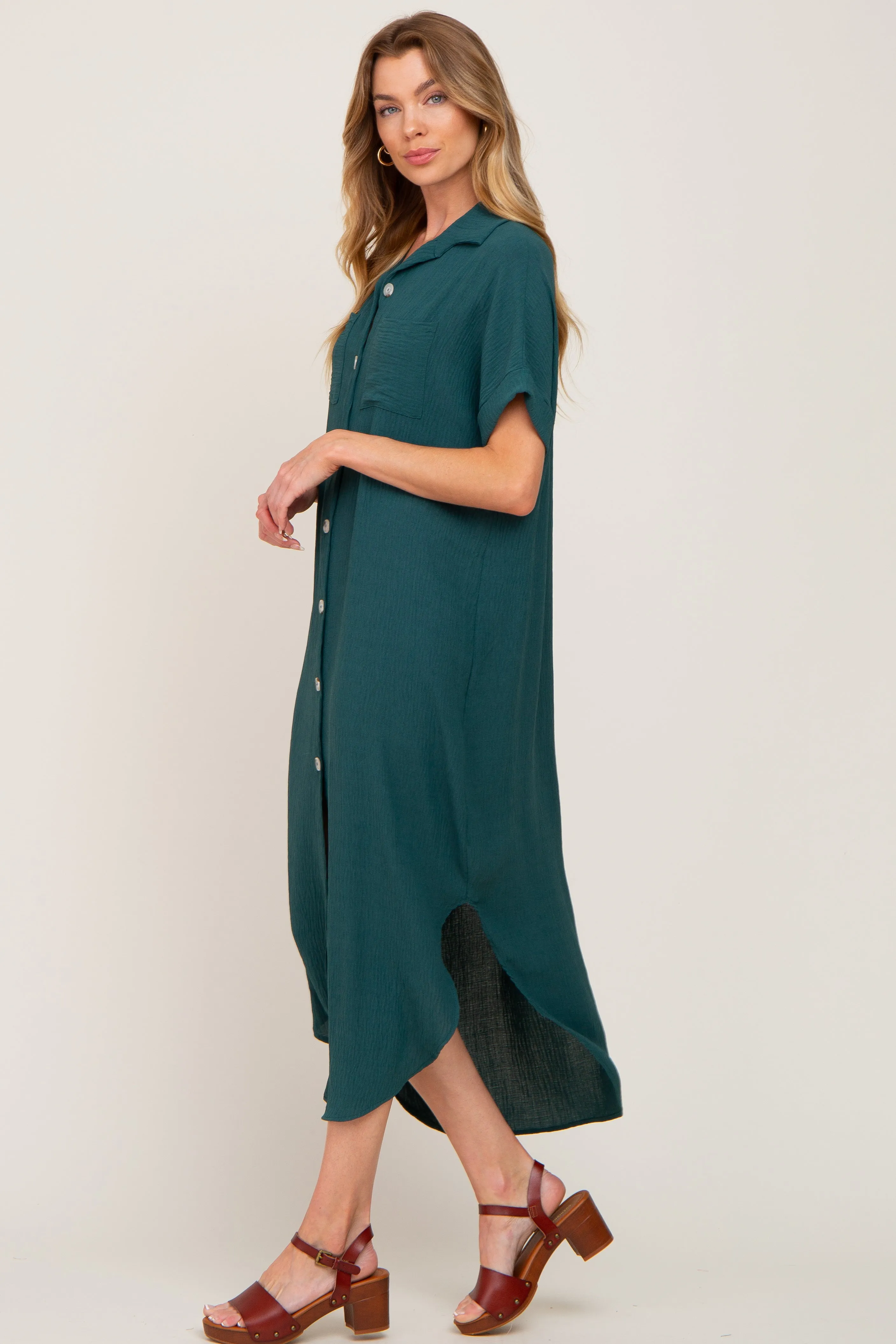 Forest Green Button Down Hi Low Maxi Dress sold by Pinkblush product image thumbnail 2
