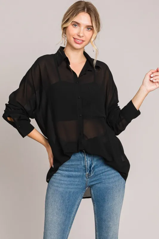 Black Sheer Button Down Blouse sold by Pinkblush