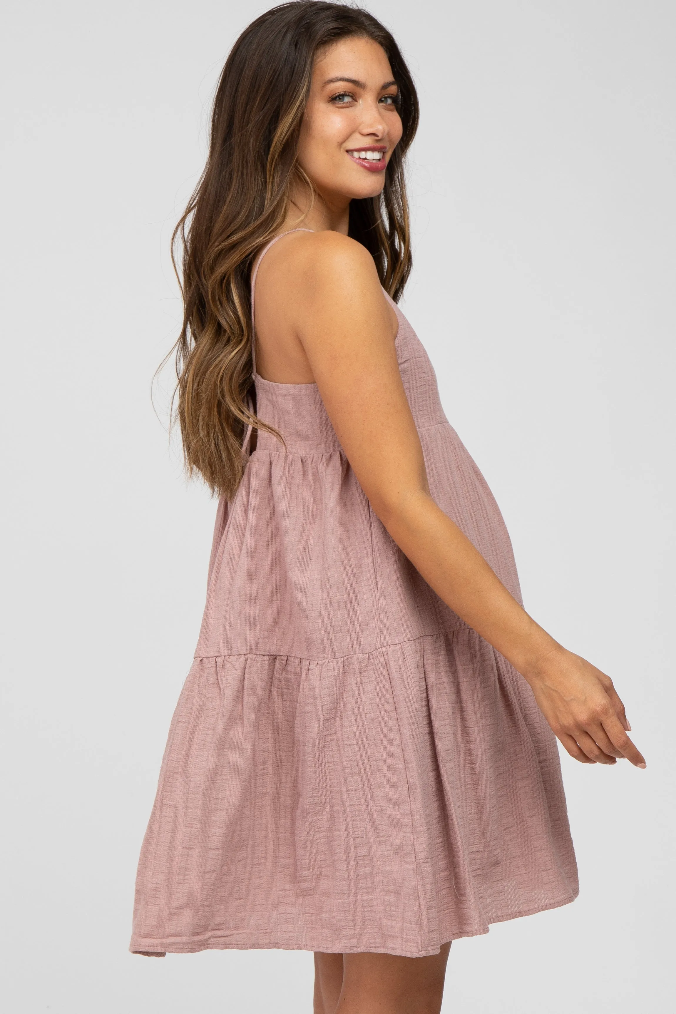 Mauve Tiered Maternity Mini Dress sold by Pinkblush product image thumbnail 3