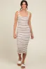 Cream Striped Fitted Square Neck Midi Dress sold by Pinkblush