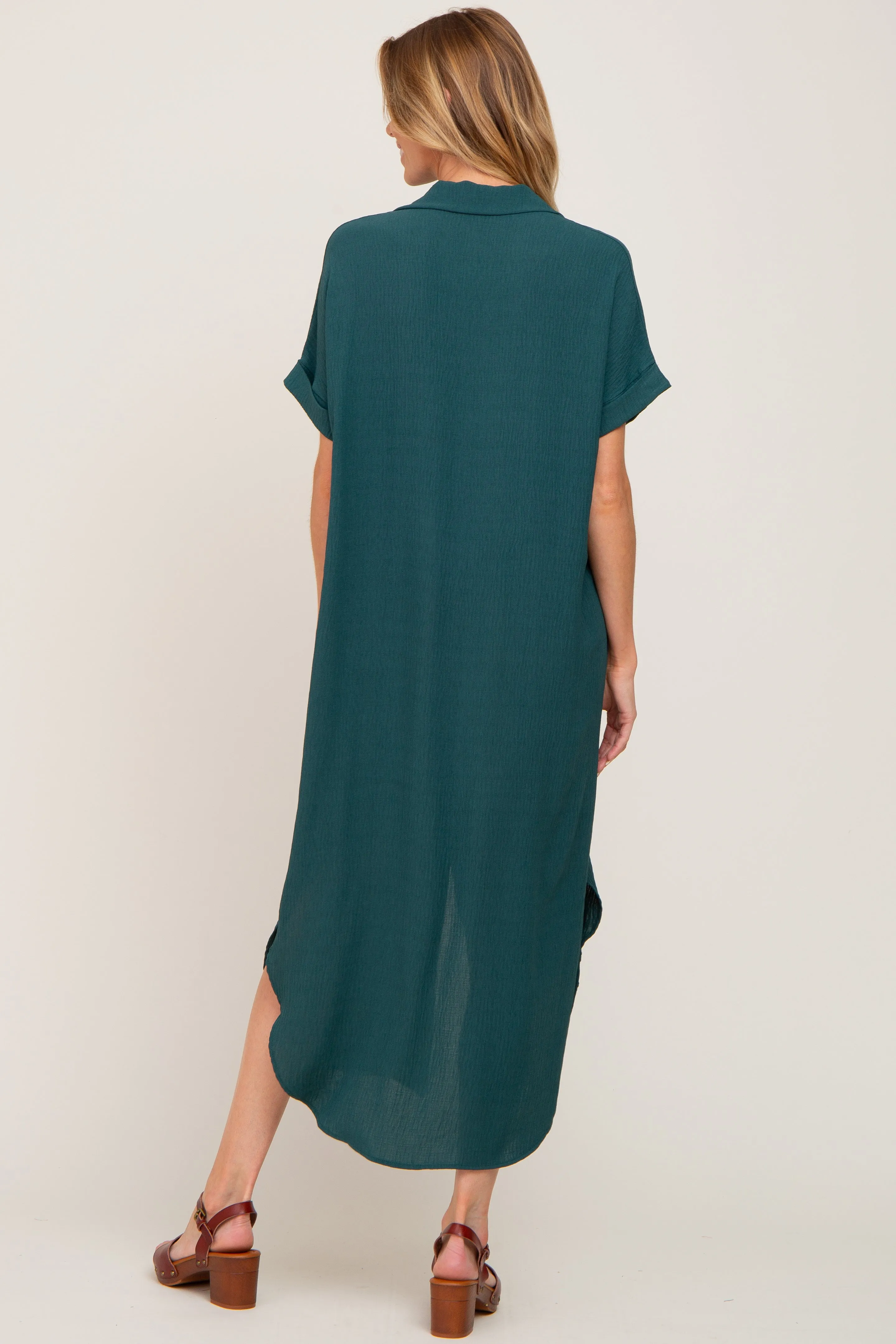 Forest Green Button Down Hi Low Maxi Dress sold by Pinkblush product image thumbnail 3