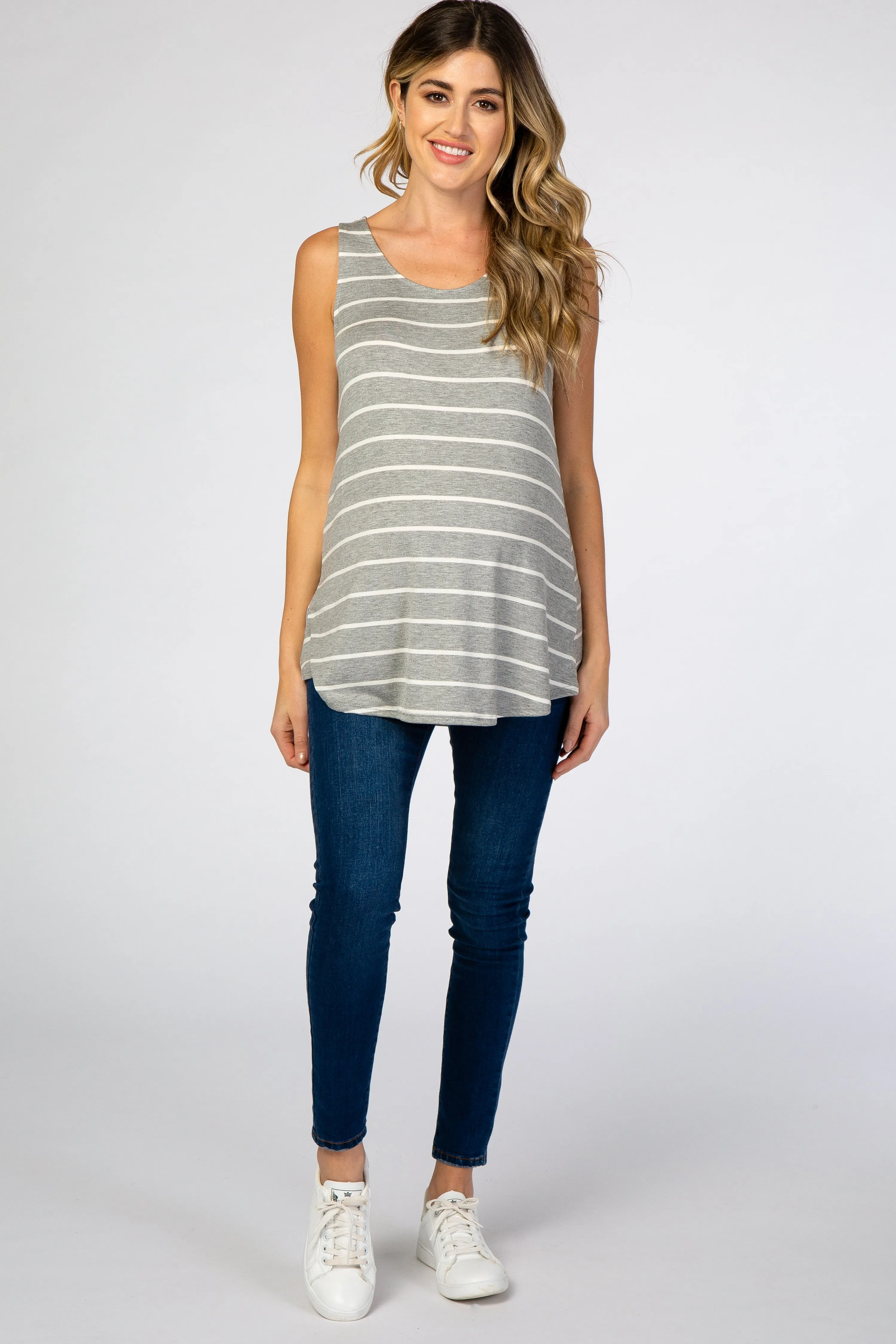 Heather Grey Striped Round Neck Maternity Tank Top sold by Pinkblush product image thumbnail 4