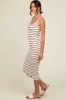 Cream Striped Fitted Square Neck Midi Dress sold by Pinkblush