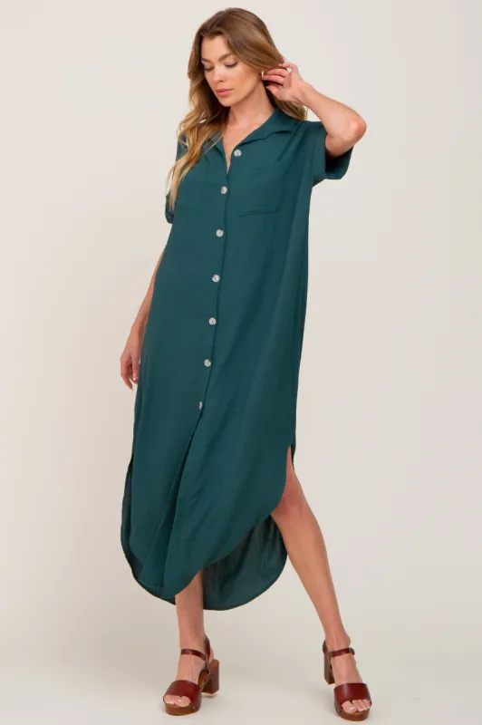 Forest Green Button Down Hi Low Maxi Dress sold by Pinkblush