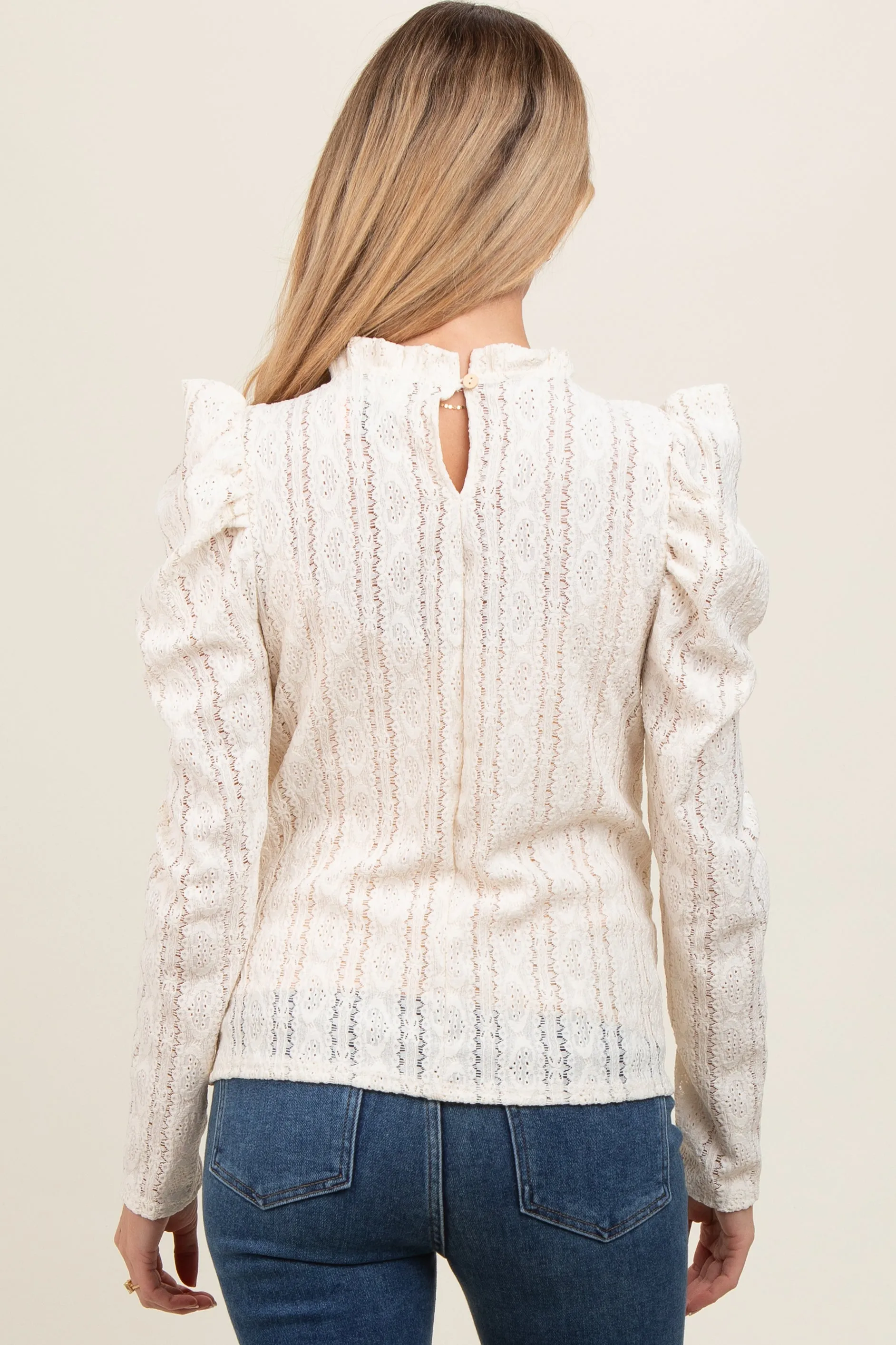 Cream Lace Ruffle Mock Neck Maternity Top sold by Pinkblush product image thumbnail 3