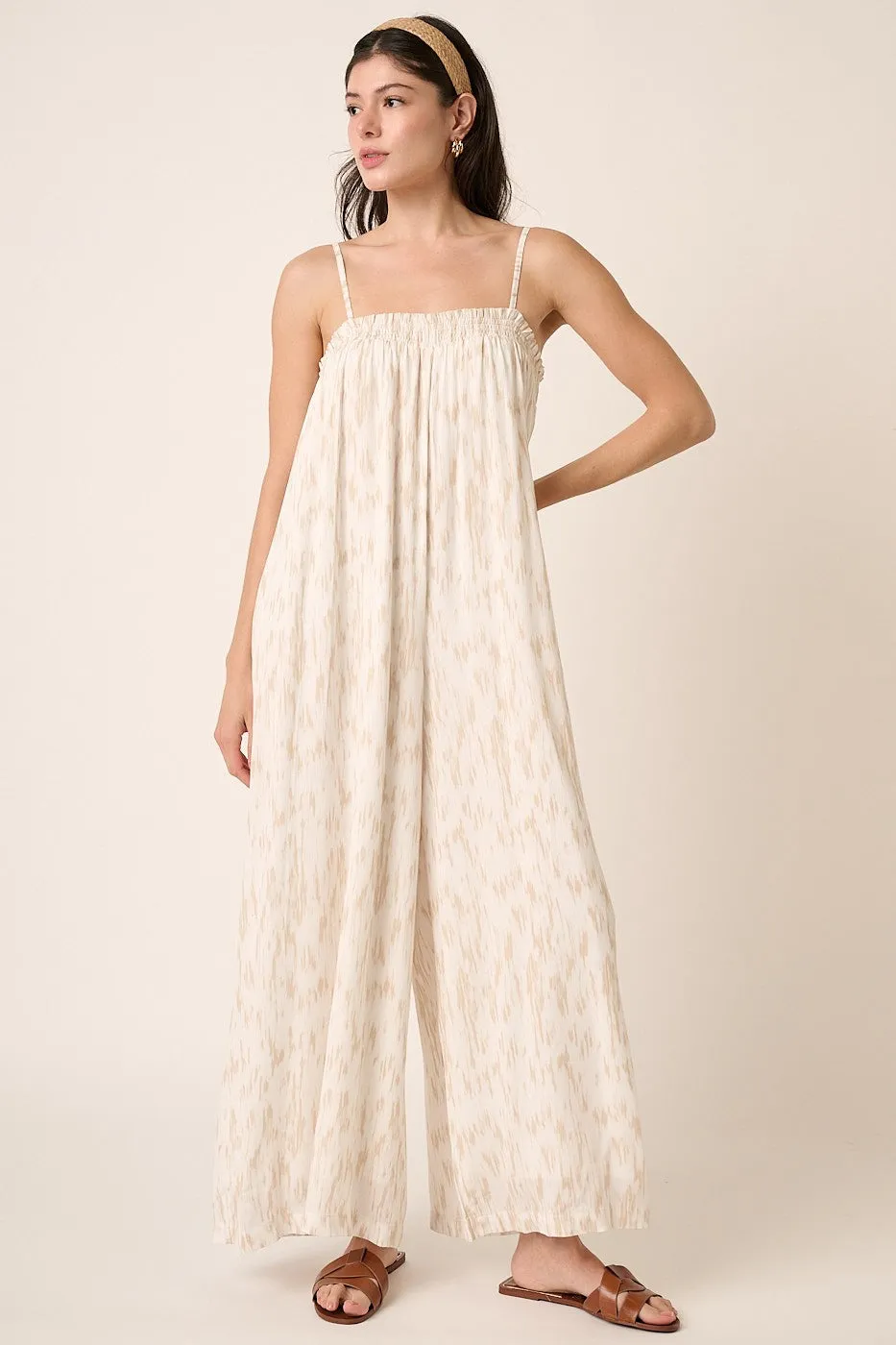 Taupe Printed Sleeveless Jumpsuit sold by Pinkblush