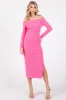 Pink Ribbed Off Shoulder Side Slit Midi Dress sold by Pinkblush