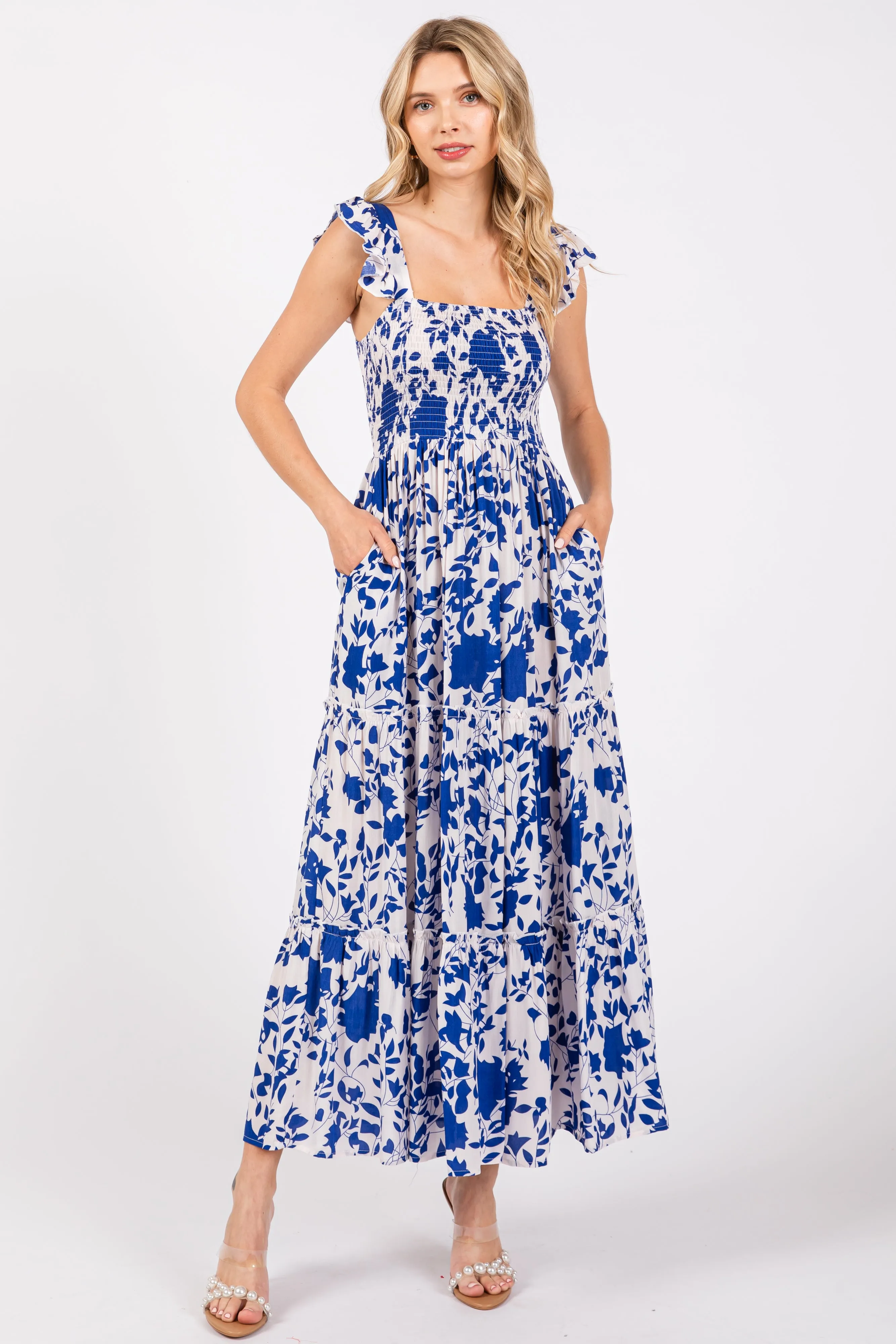 Royal Blue Ruffle Sleeve Tiered Maxi Dress sold by Pinkblush product image thumbnail 2