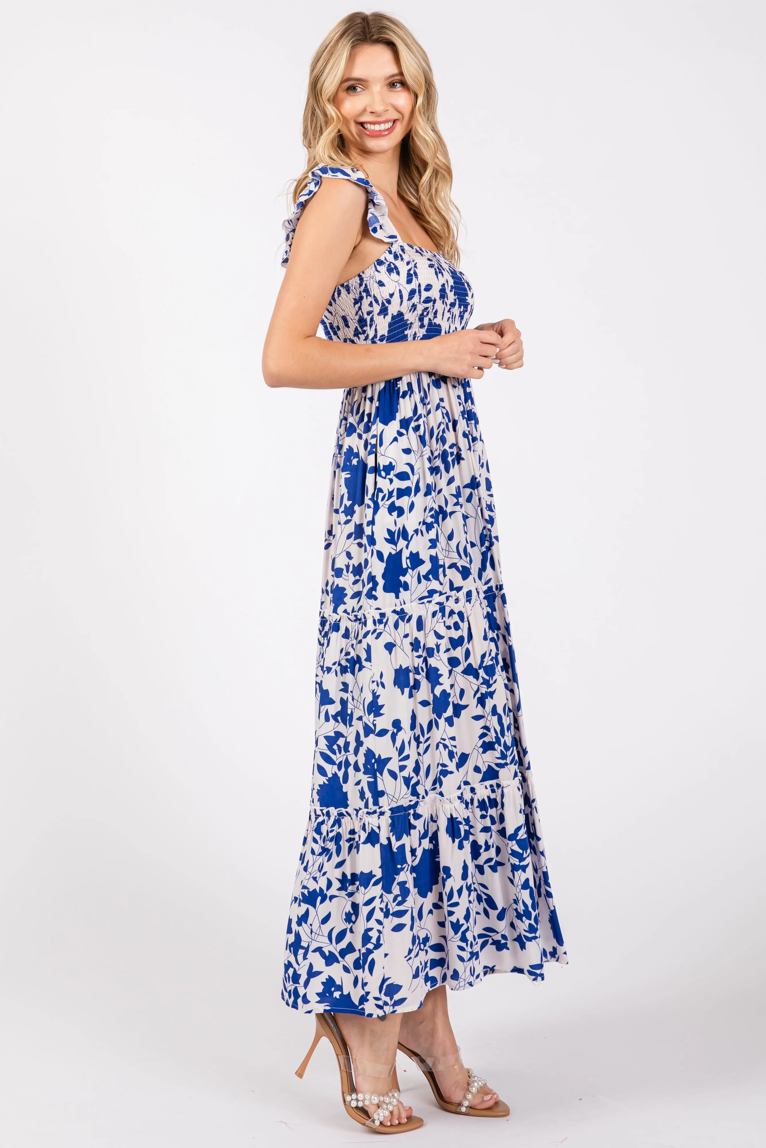 Royal Blue Ruffle Sleeve Tiered Maxi Dress sold by Pinkblush product image thumbnail 3