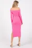 Pink Ribbed Off Shoulder Side Slit Midi Dress sold by Pinkblush