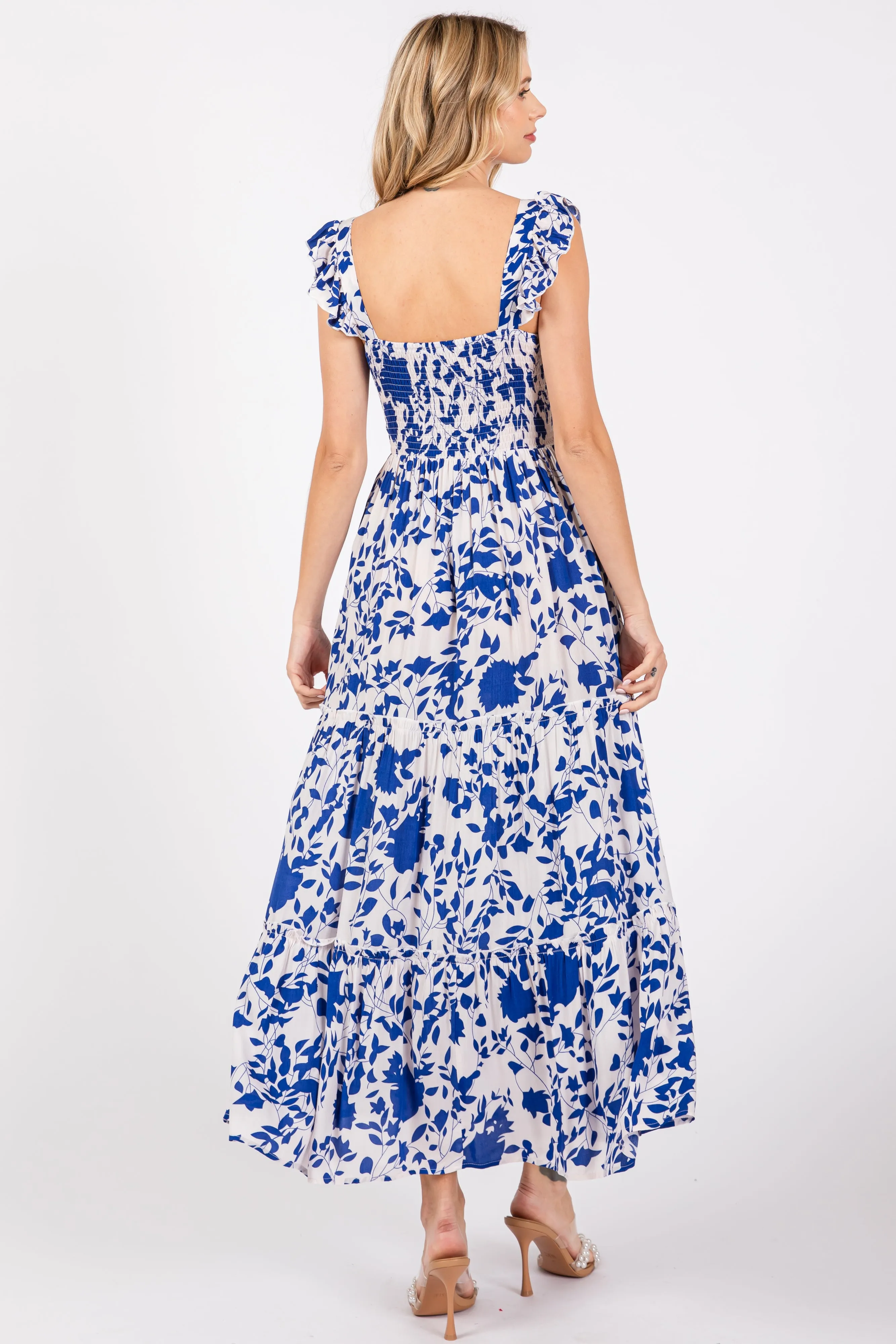 Royal Blue Ruffle Sleeve Tiered Maxi Dress sold by Pinkblush product image thumbnail 4